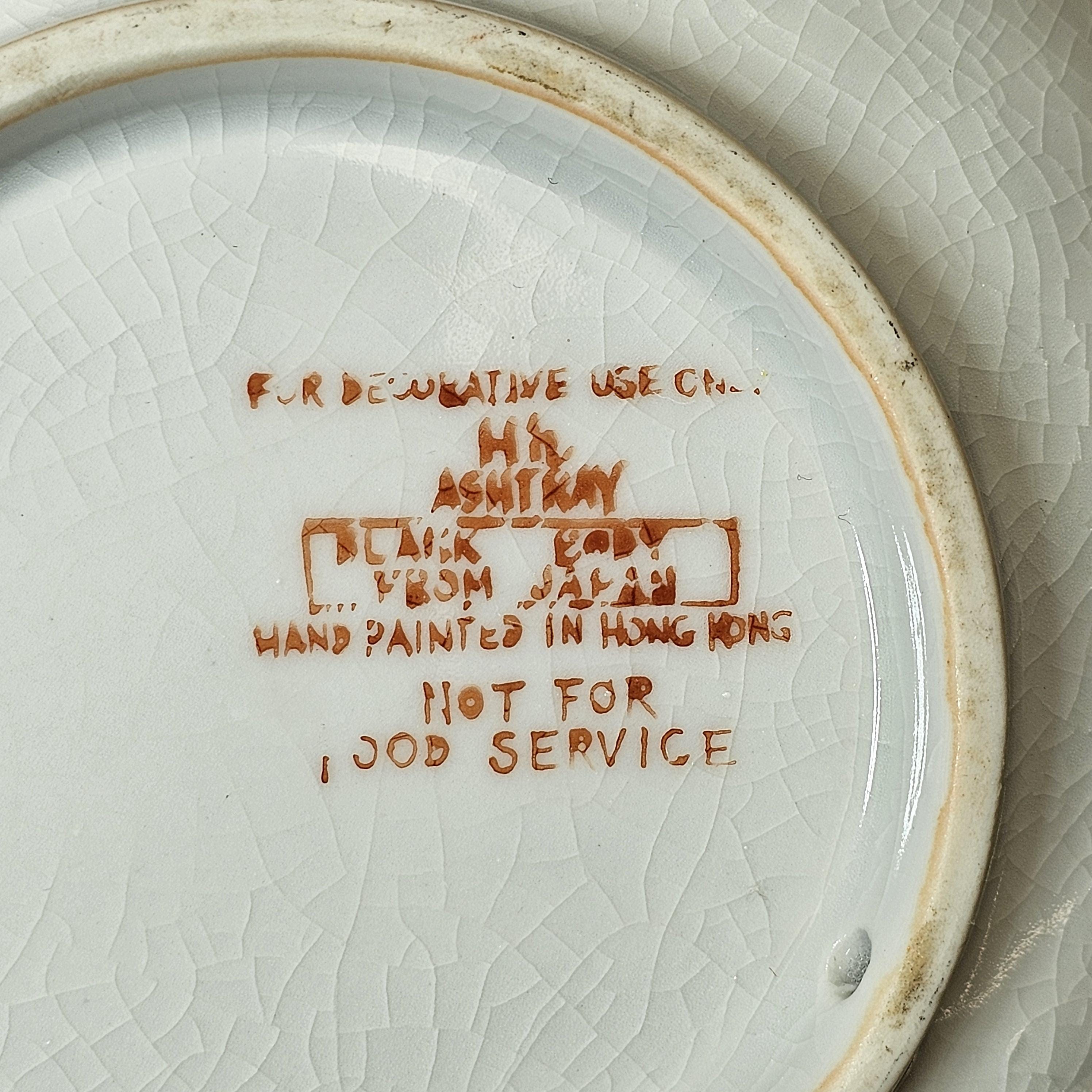 Vintage Hong Kong Hand-Painted Floral Octagonal Ashtray 6.25" x 6.25"