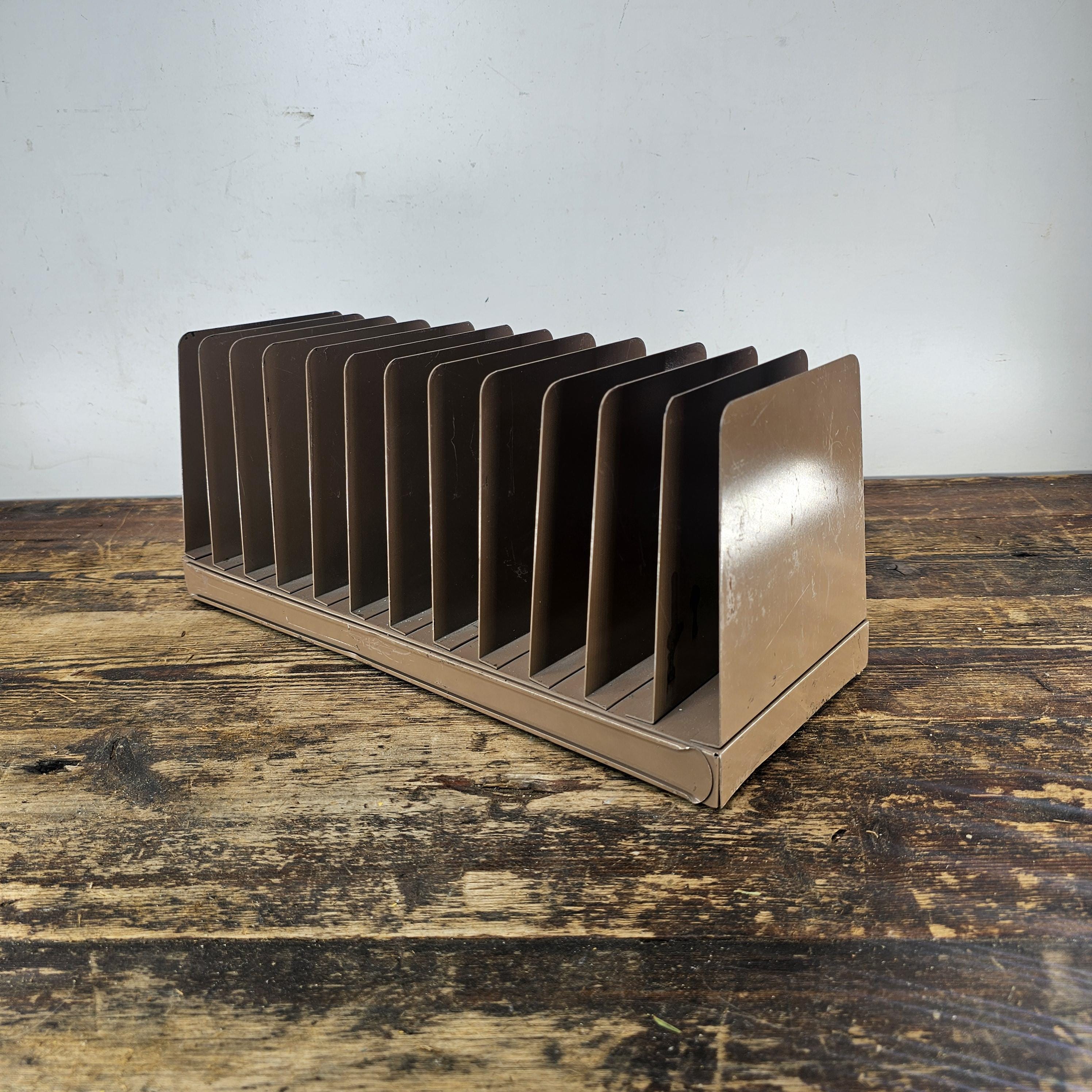 Vintage Small 12 Compartment Metal Desktop File Organizer 6.5"W x 6.5"H x 15"L
