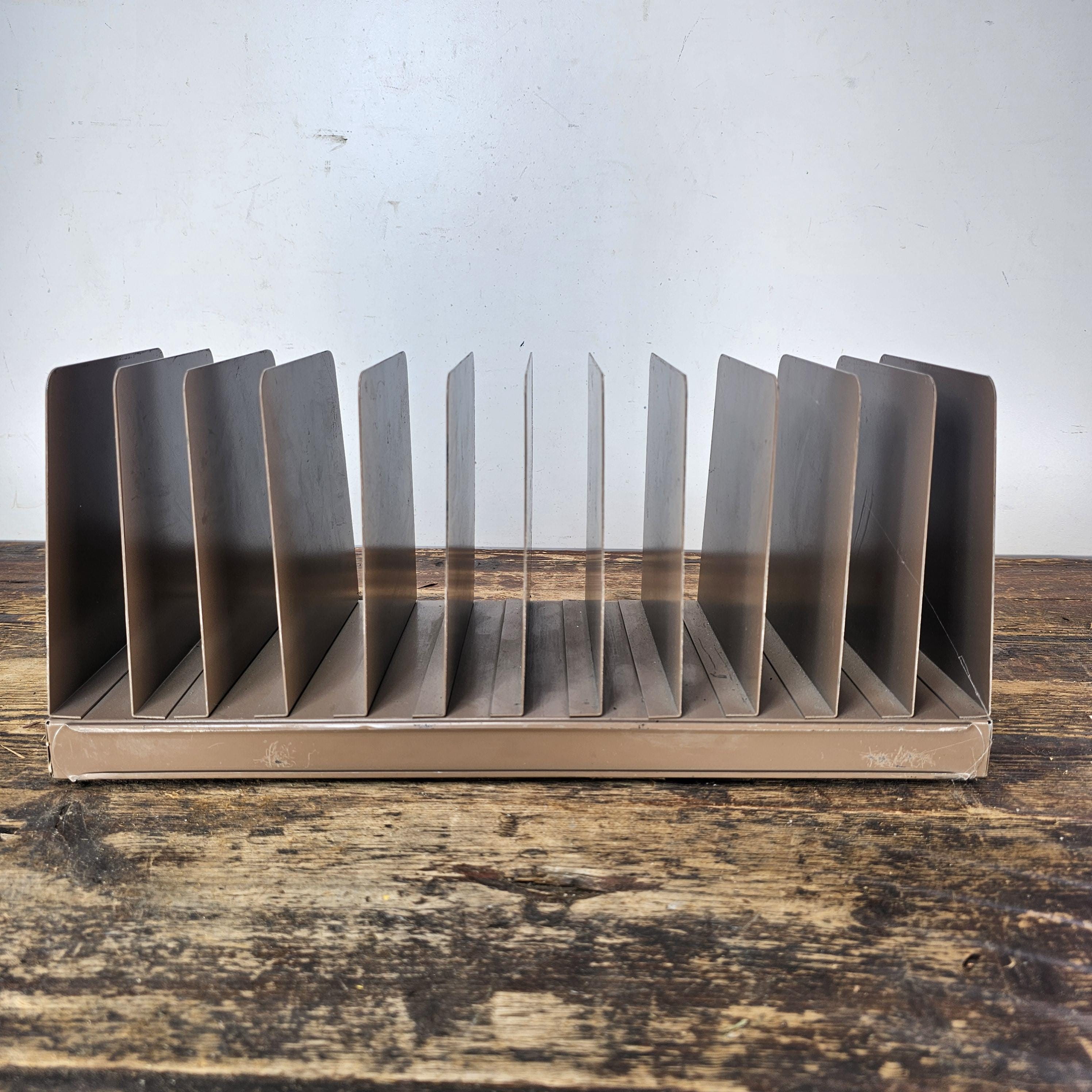 Vintage Small 12 Compartment Metal Desktop File Organizer 6.5"W x 6.5"H x 15"L