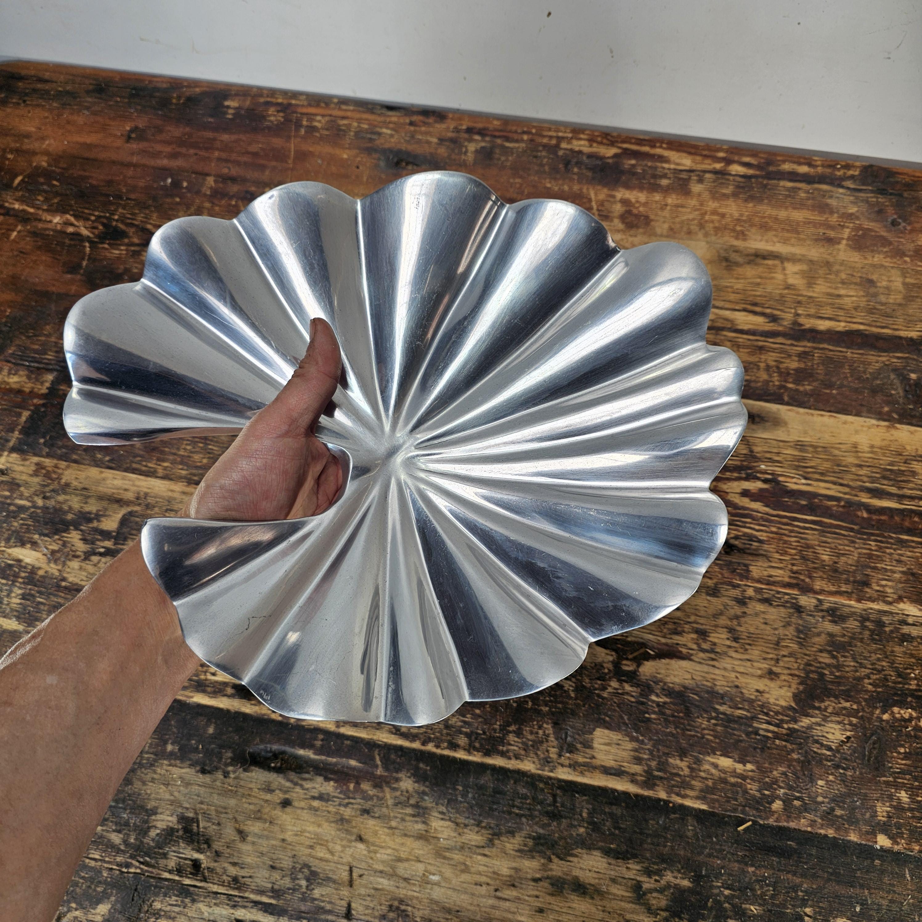 Aluminum Lily Pad Style Platter Decorative Bowl 12.25"L × 11"W × 2"H