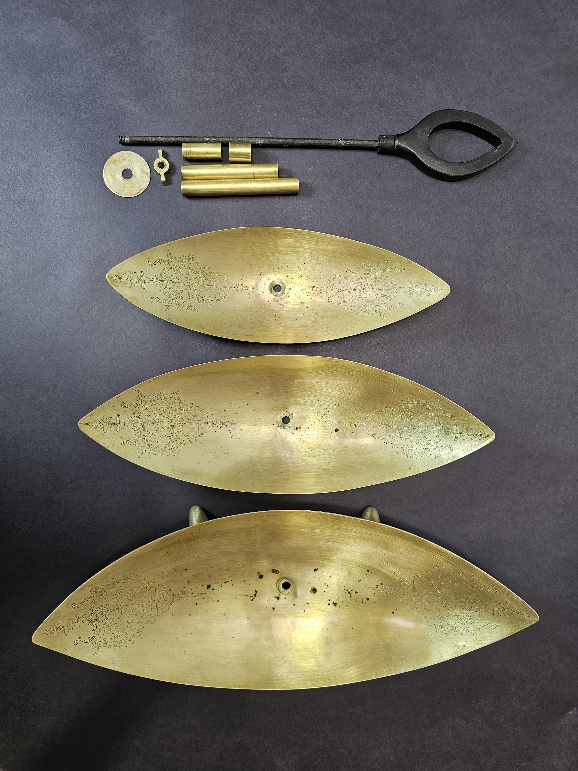 Mid-Century Modern Footed Brass 3 Tier Cake Stand with Wood Handle