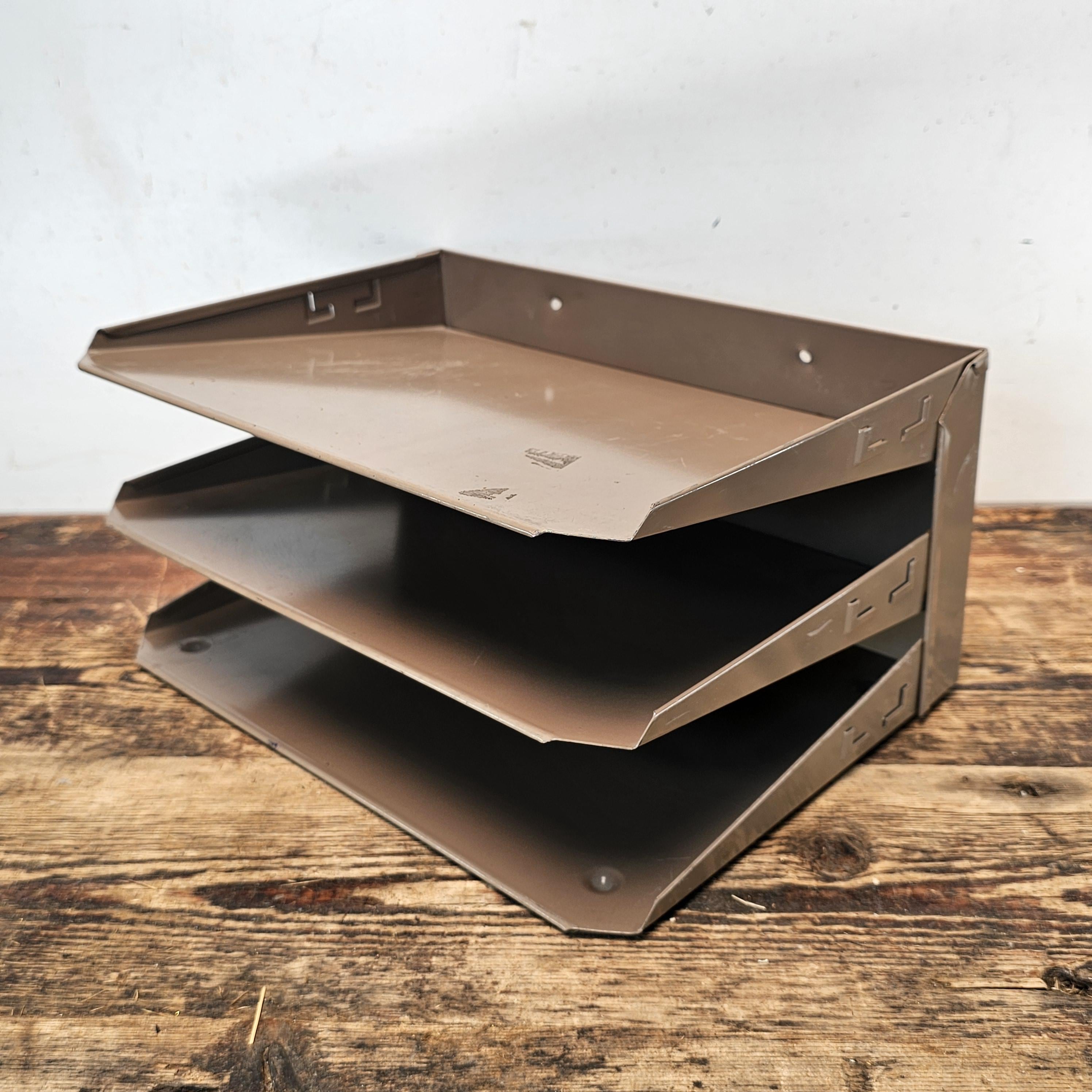 Vintage 3-Tier Wall-Mounted / Desktop Steel File Organizer