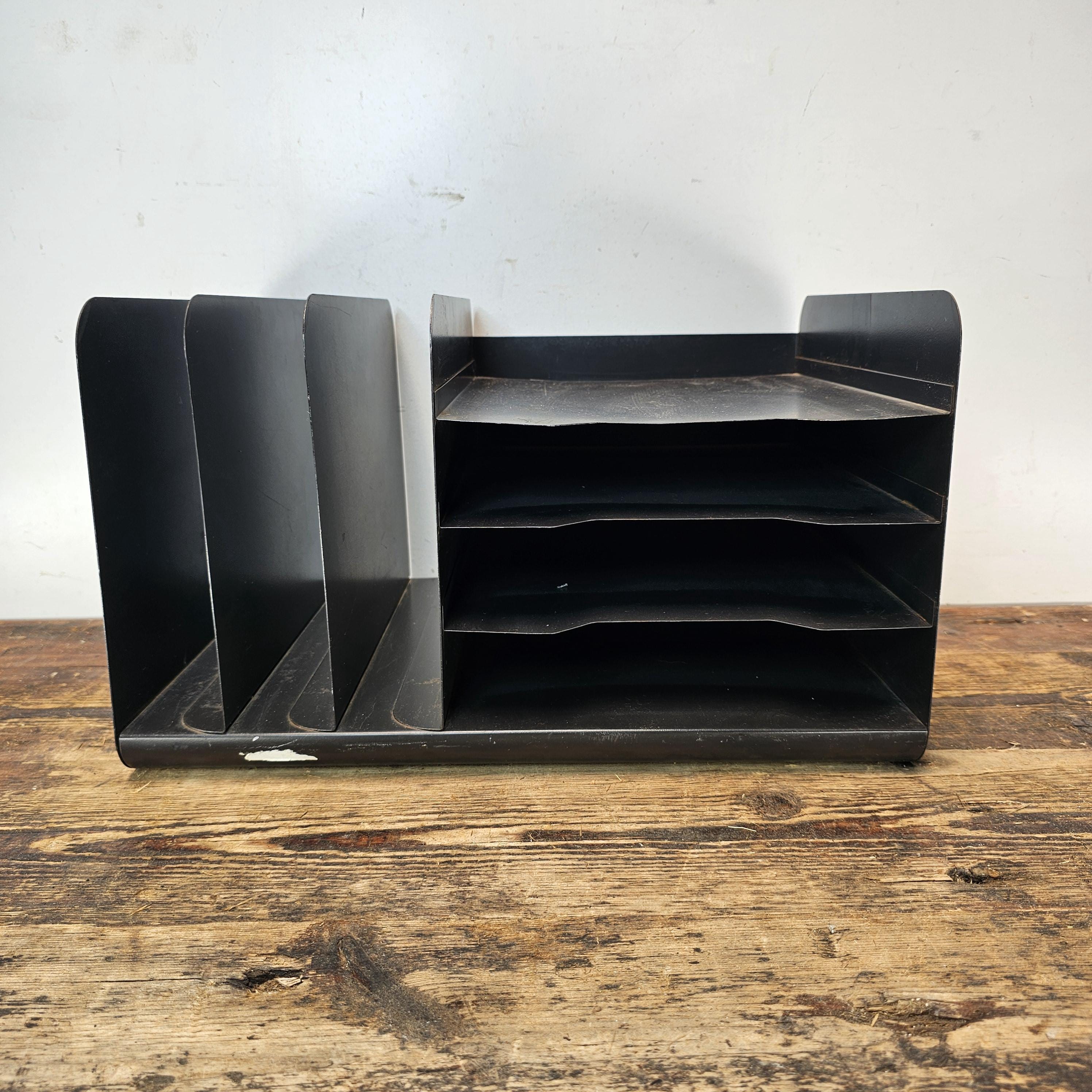 Vintage Mid-Century Desk Organizer with Wood Grain Finish