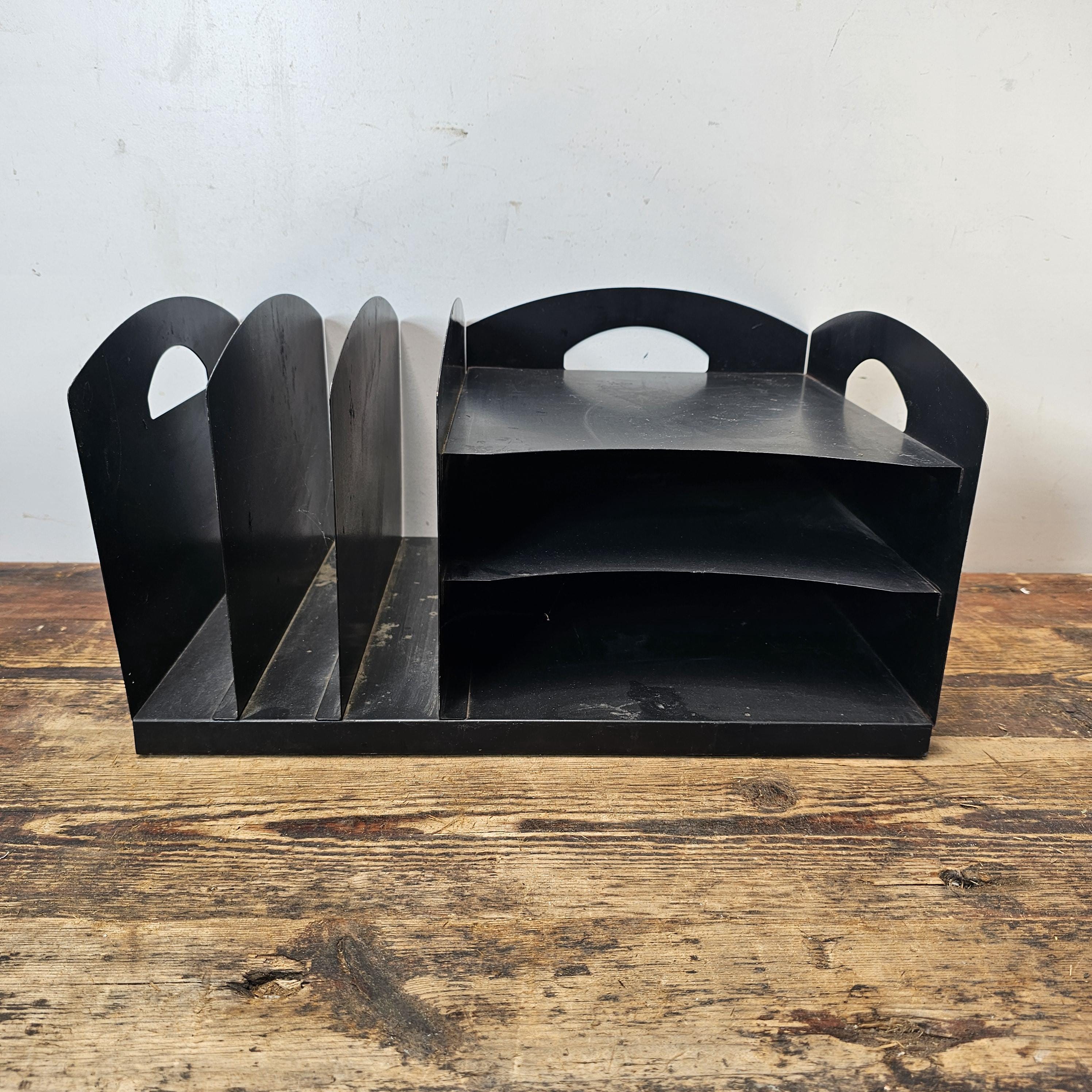 Vintage Black Metal Desk Organizer With Handles