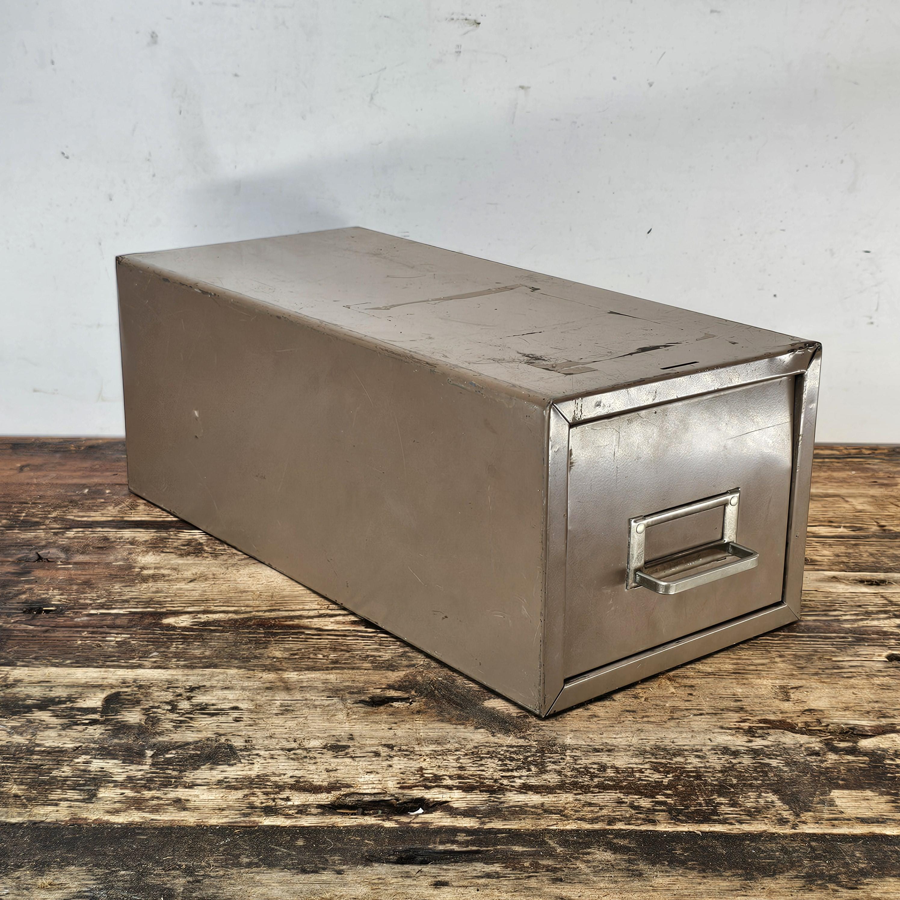 Vintage Metal Lit-Ning Card File Drawer