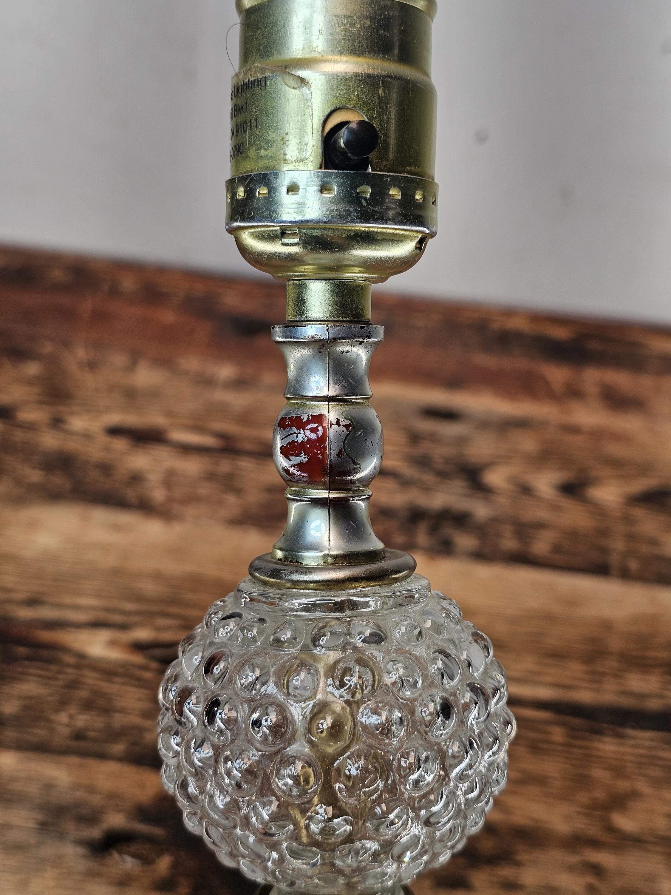 Vintage Hobnail Glass Table Lamp with Marble Base 12.5"H