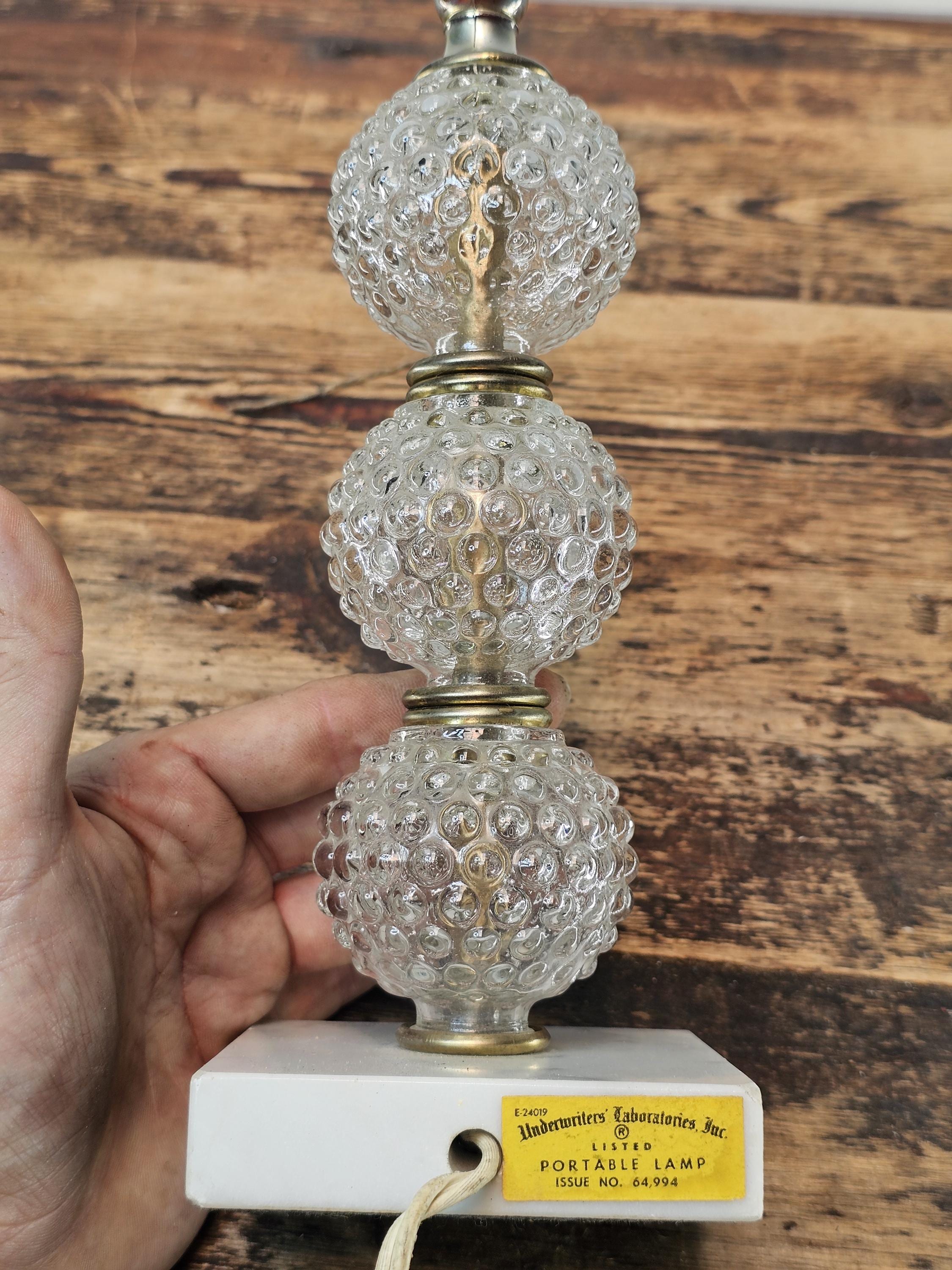 Vintage Hobnail Glass Table Lamp with Marble Base 12.5"H