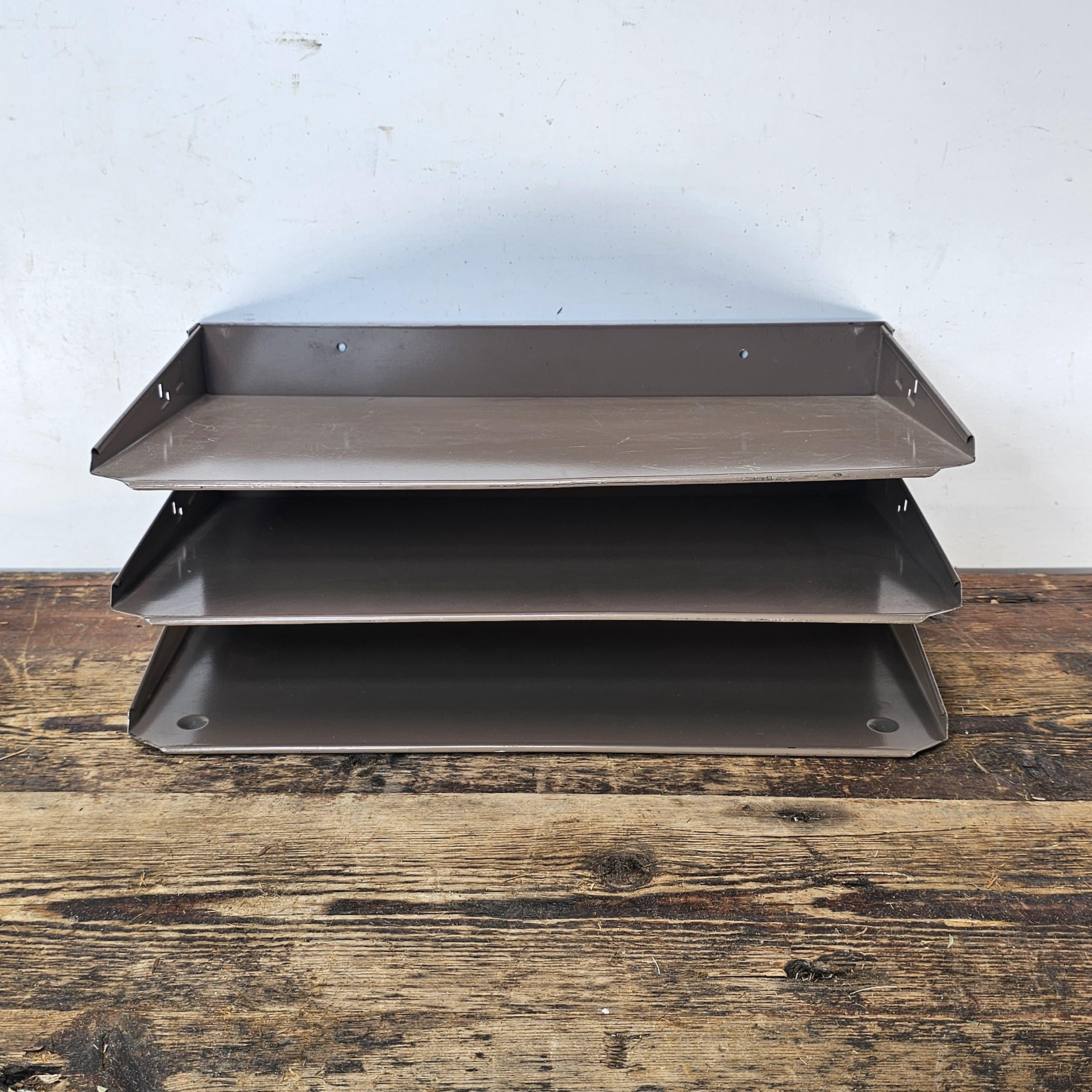 Vintage LIT-NING 3-Tier Wall-Mounted / Desktop Steel File Organizer