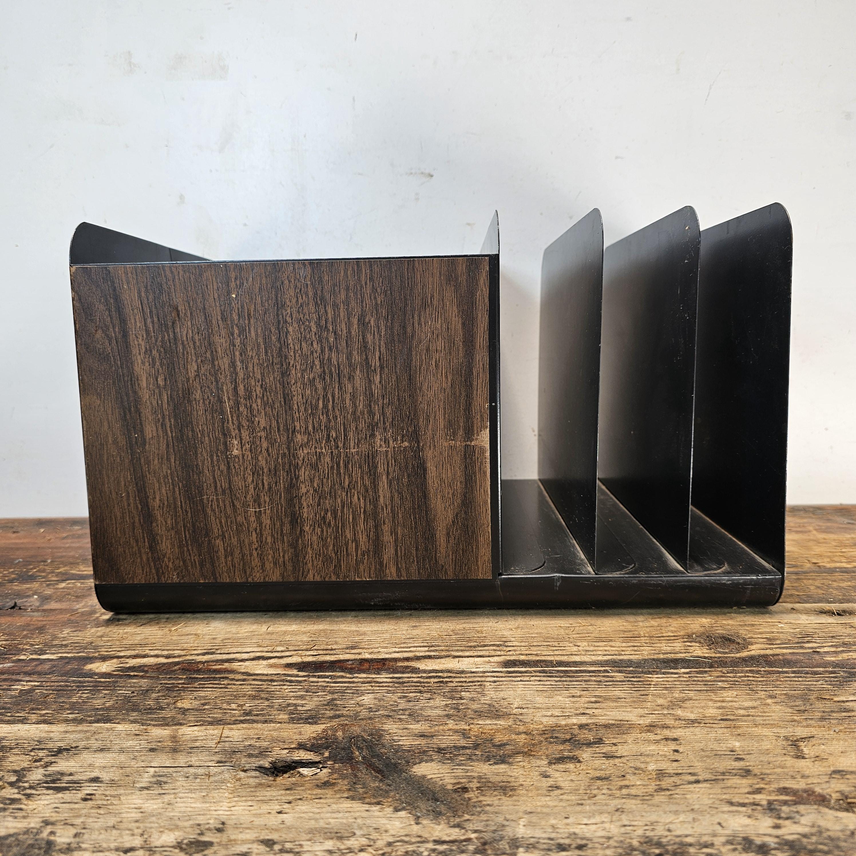 Vintage Mid-Century Desk Organizer with Wood Grain Finish