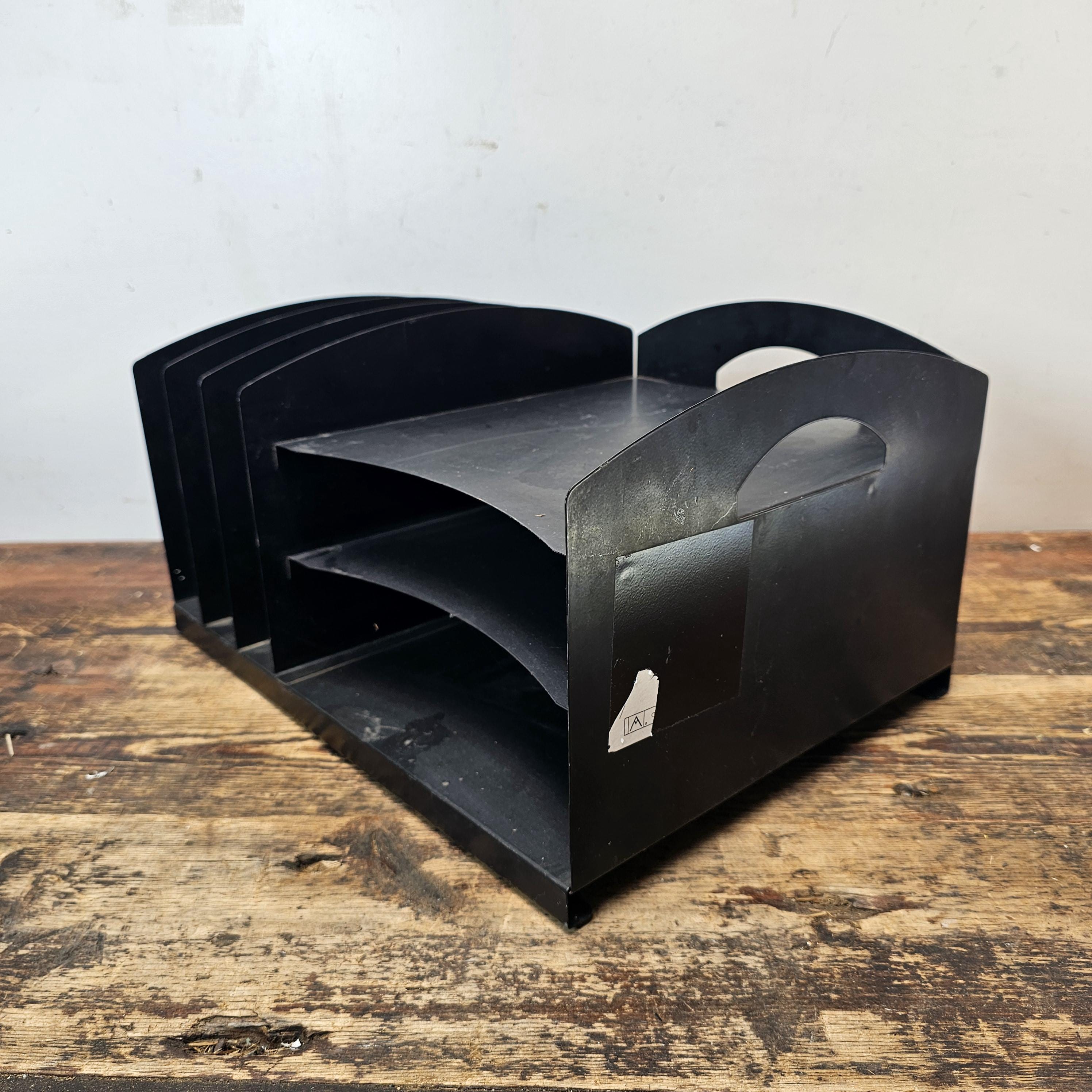 Vintage Black Metal Desk Organizer With Handles