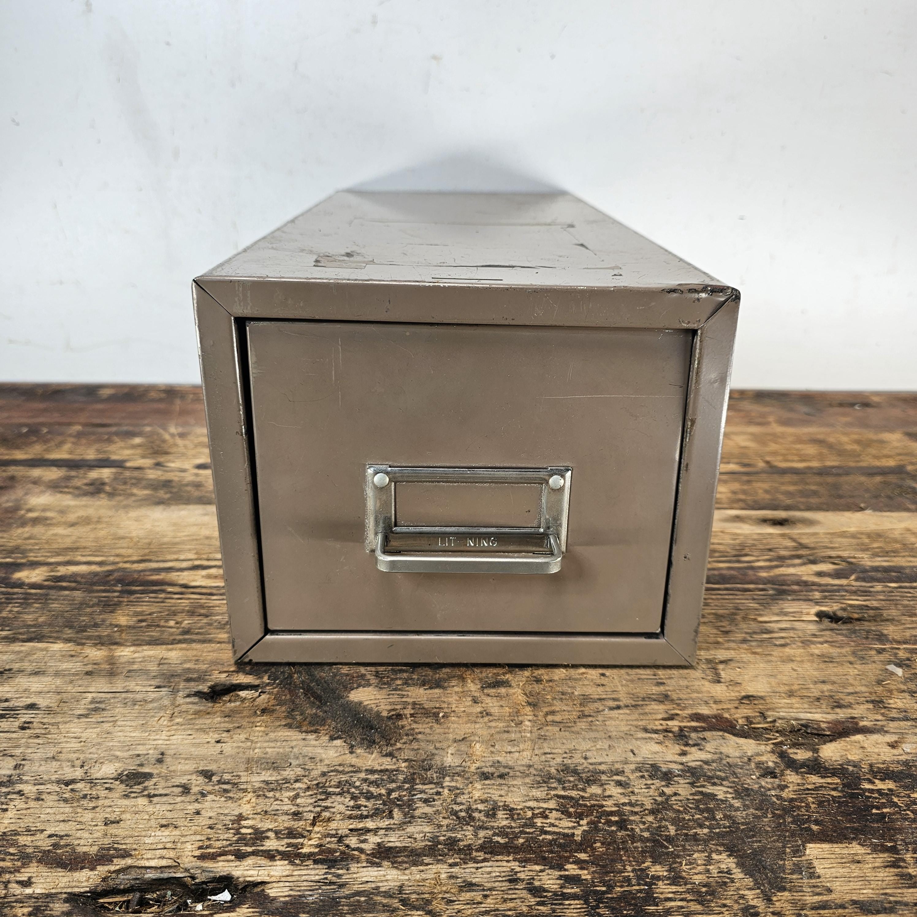 Vintage Metal Lit-Ning Card File Drawer
