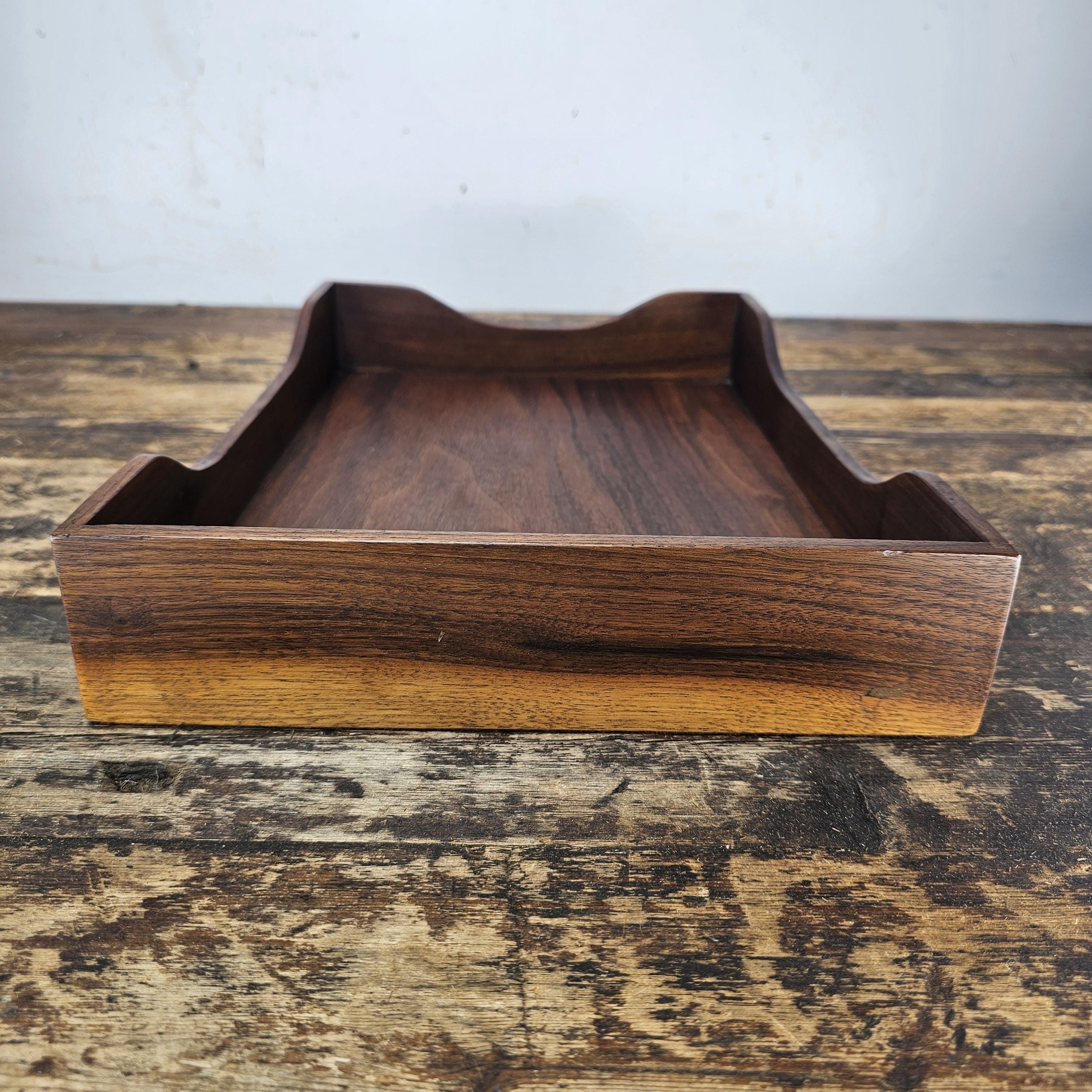 Vintage Stempco Walnut Triple Cutout Desk Tray (1950s-1960s)