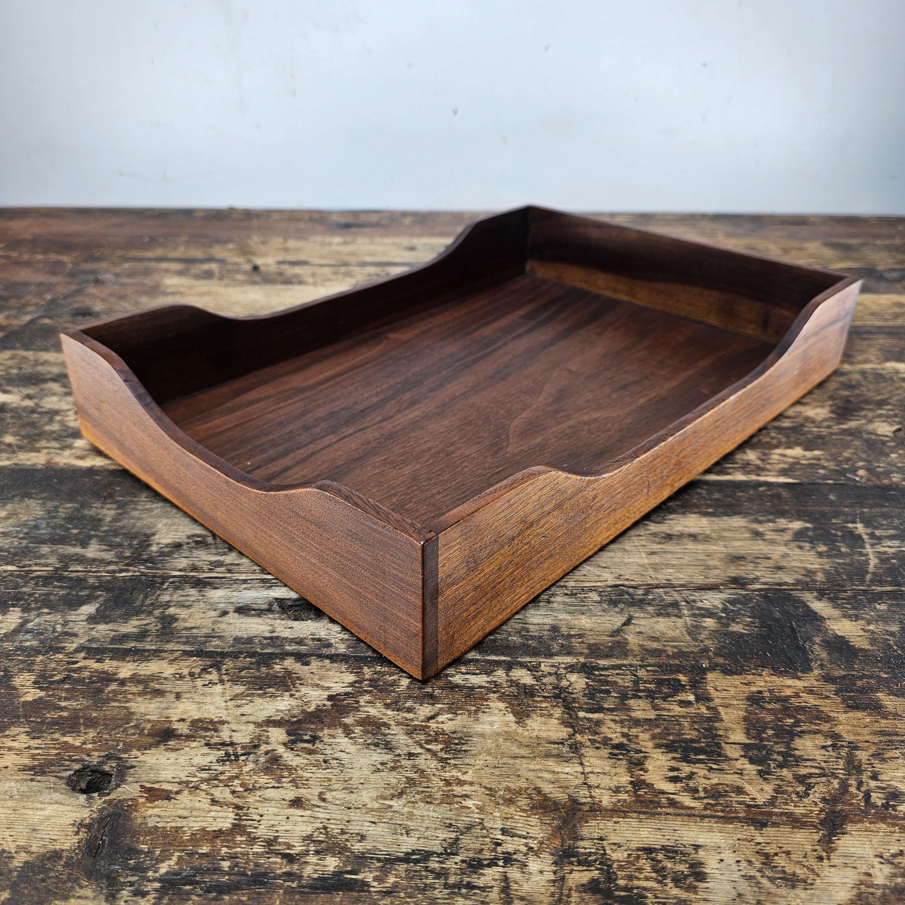 Vintage Stempco Walnut Triple Cutout Desk Tray (1950s-1960s)