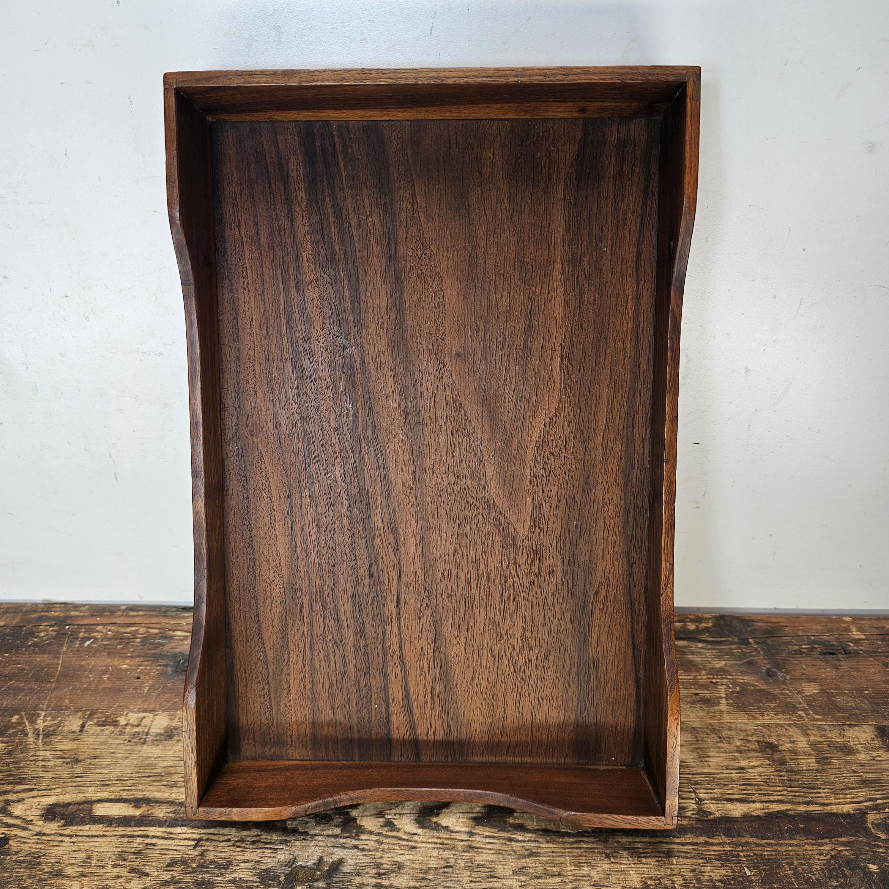 Vintage Stempco Walnut Triple Cutout Desk Tray (1950s-1960s)