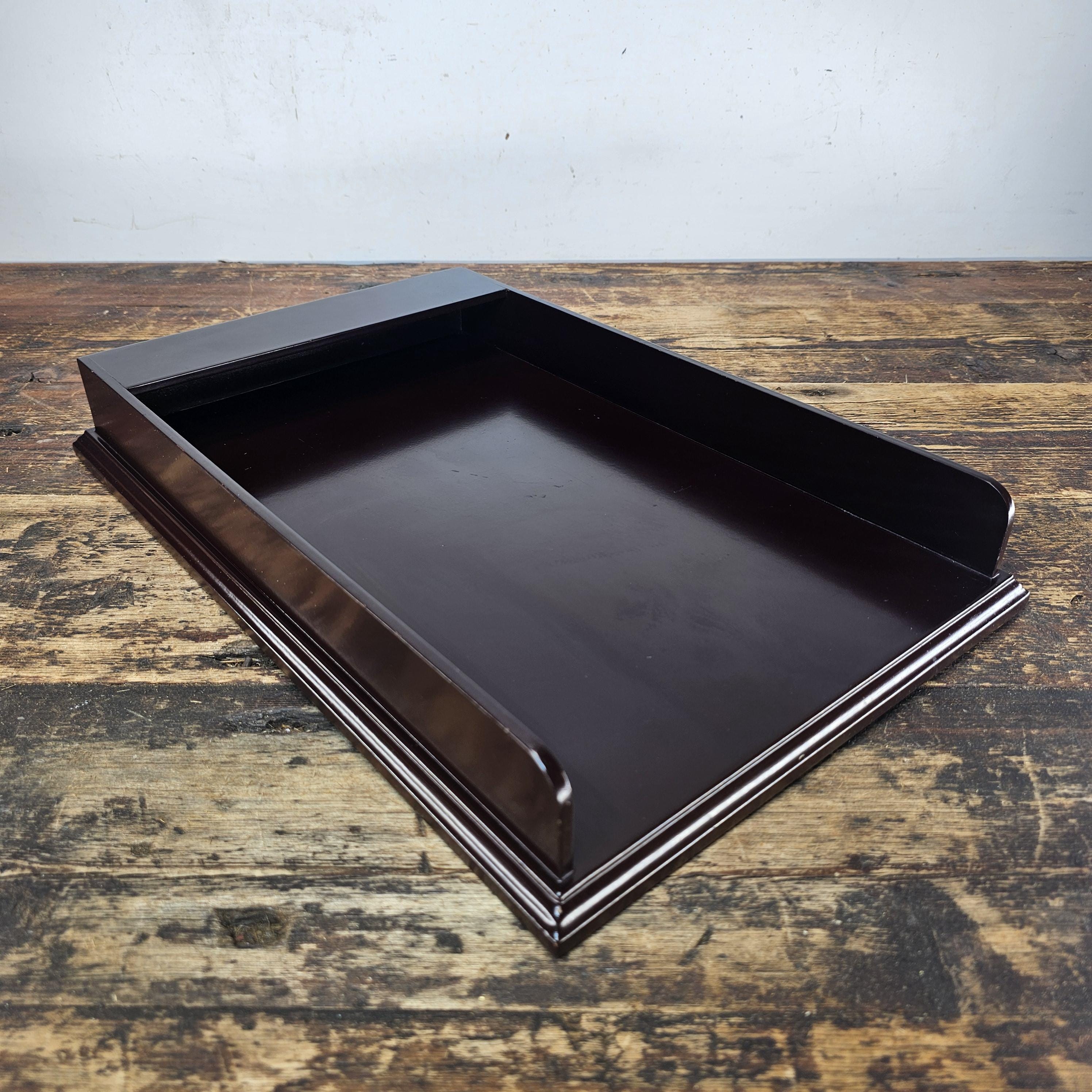 Premium Wooden Display Tray - Dark Mahogany Finish 15.75"L × 10.25"W × 2.25"H