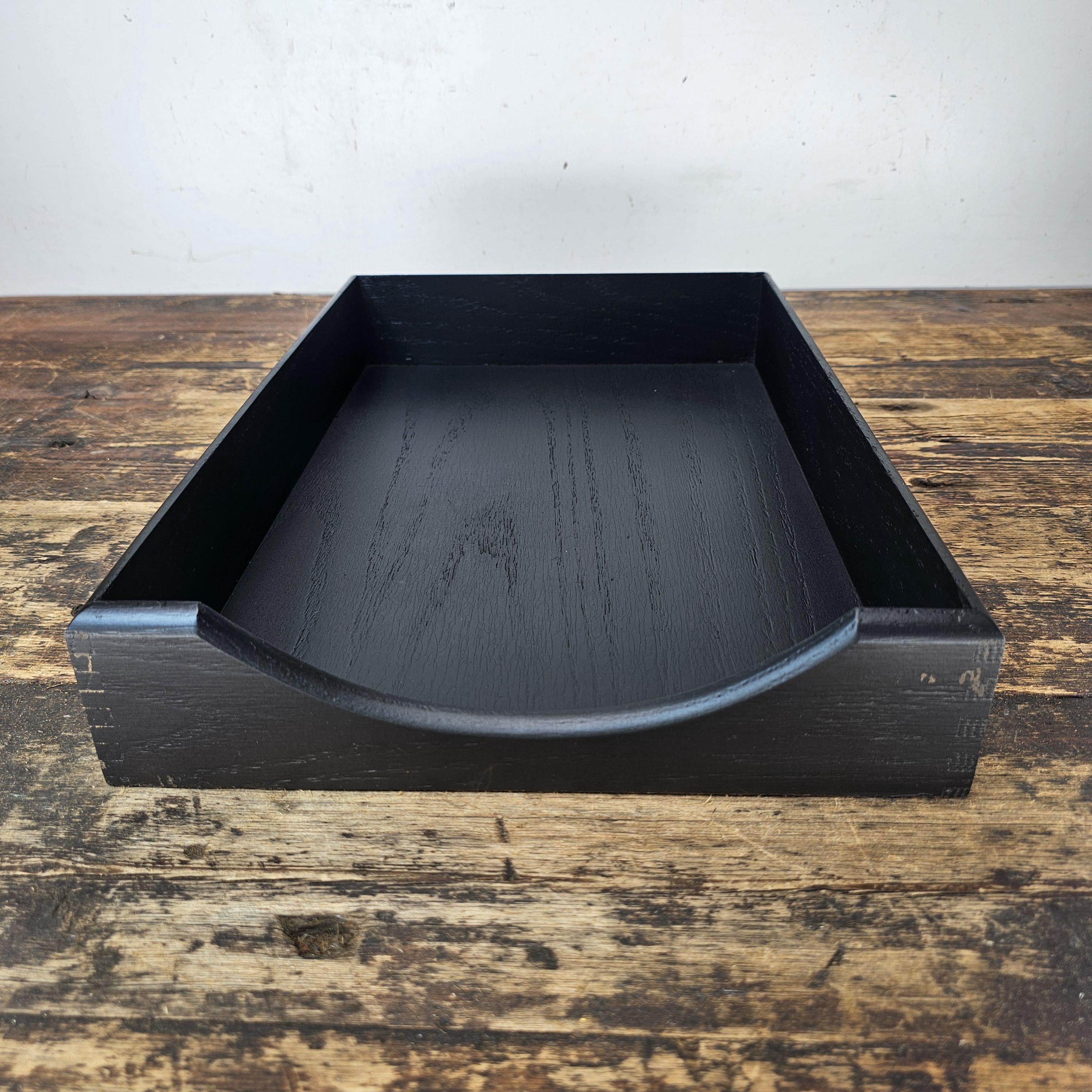 Vintage Carver Wood Products Walnut Paper Tray - Refinished in Flat Black