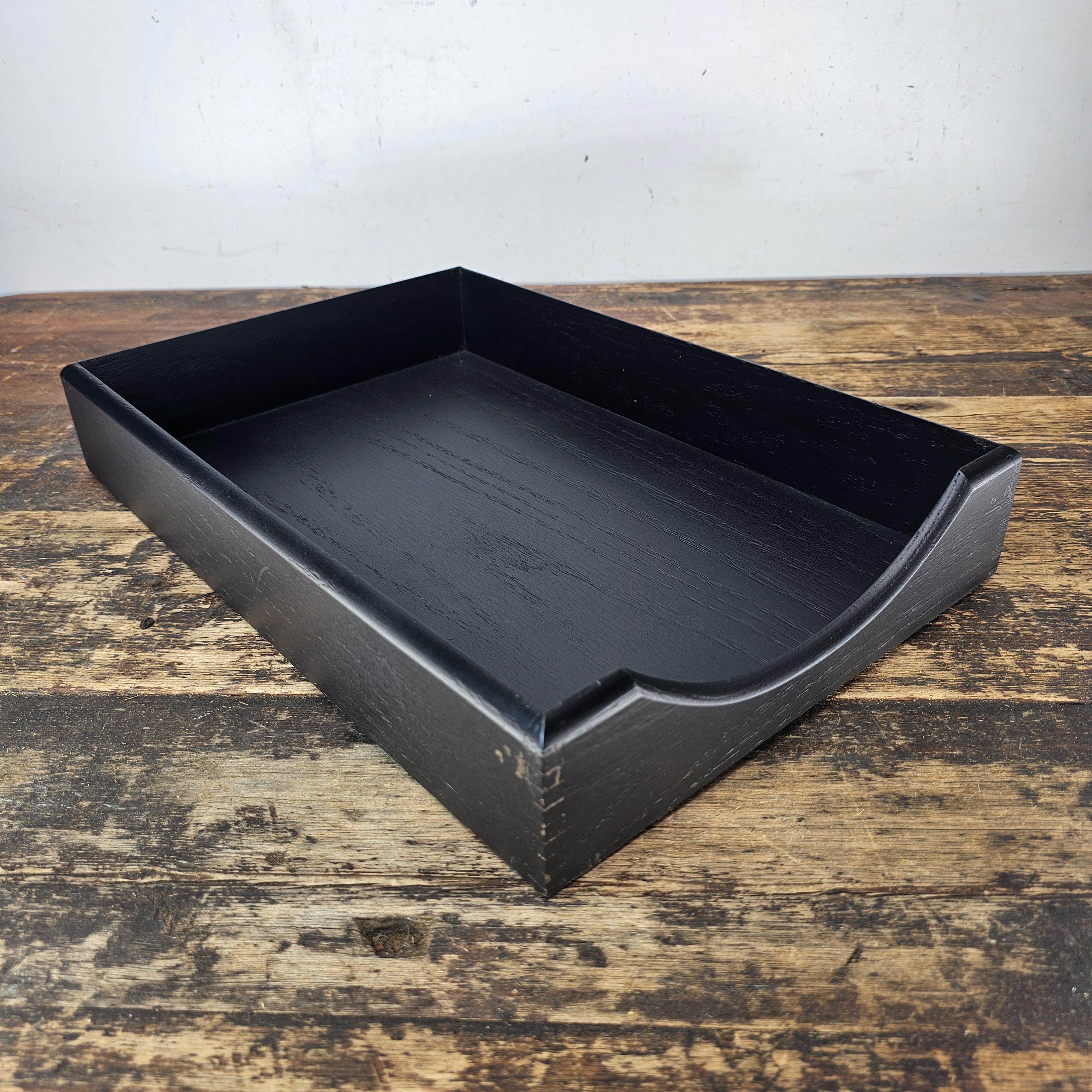 Vintage Carver Wood Products Walnut Paper Tray - Refinished in Flat Black