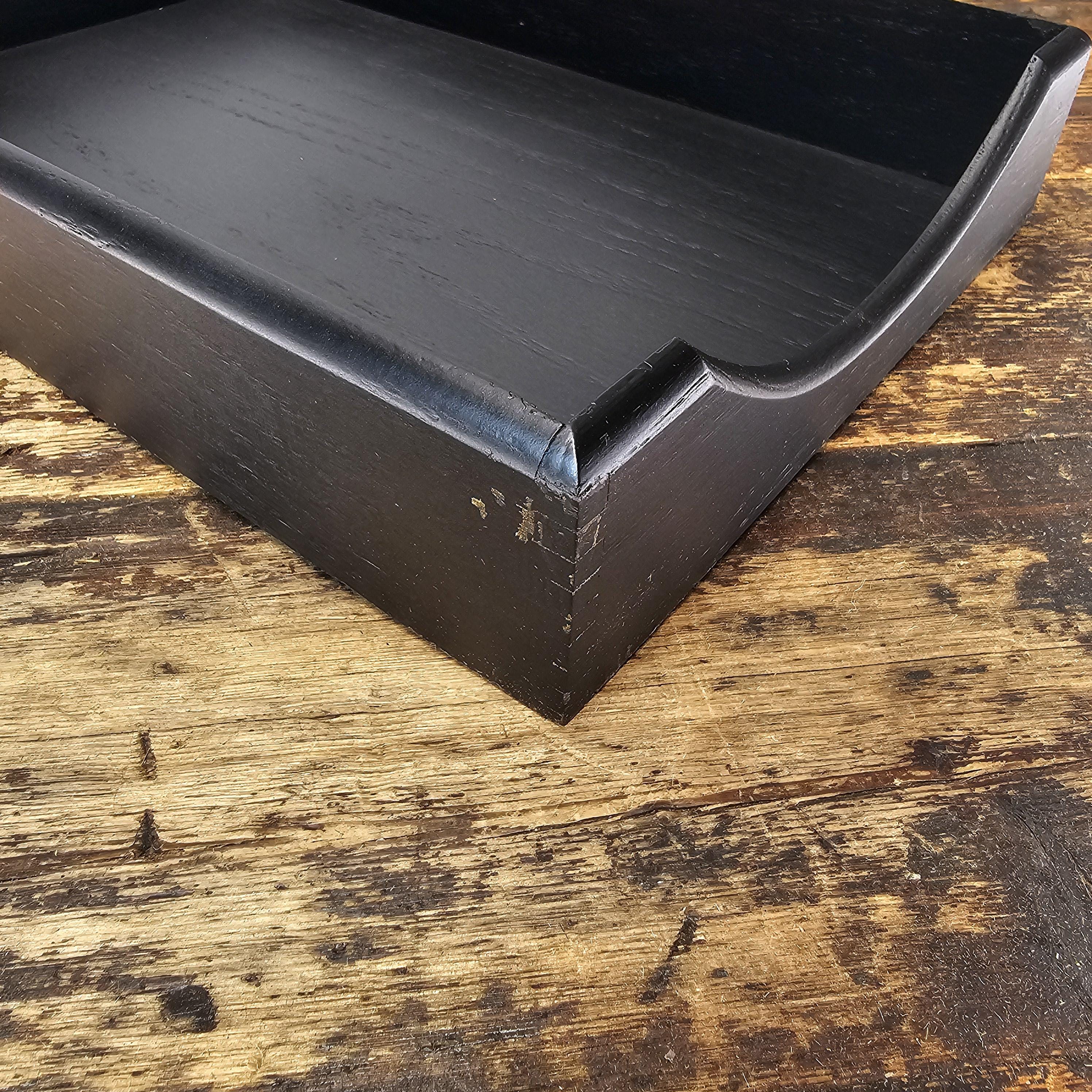 Vintage Carver Wood Products Walnut Paper Tray - Refinished in Flat Black