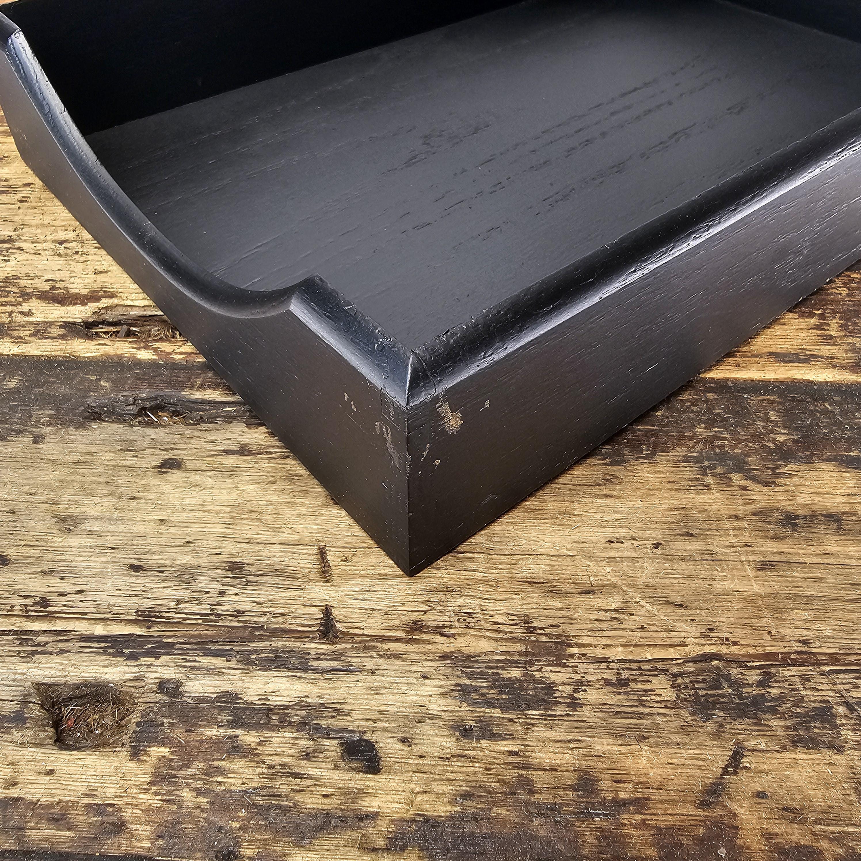 Vintage Carver Wood Products Walnut Paper Tray - Refinished in Flat Black