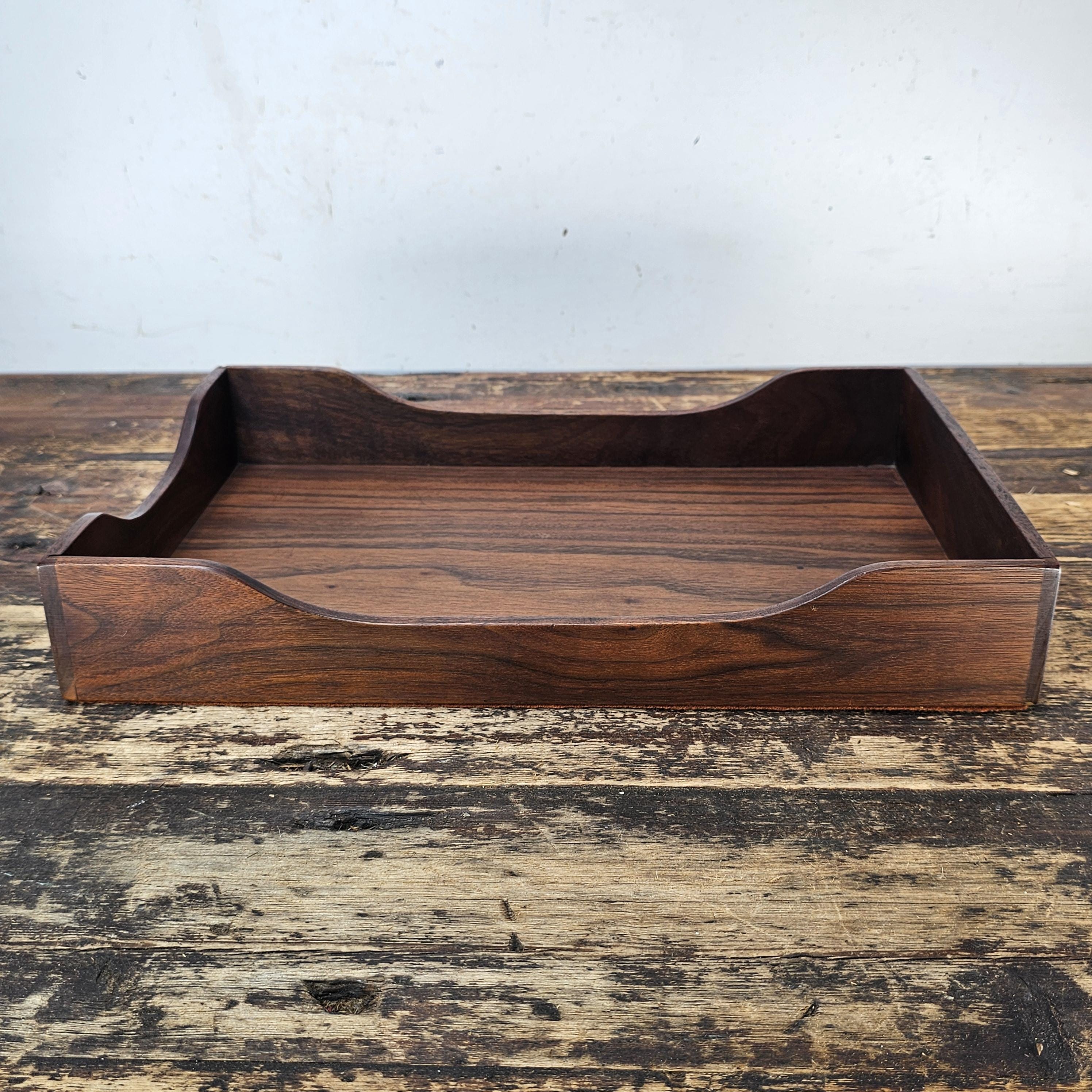 Vintage Stempco Walnut Triple Cutout Desk Tray (1950s-1960s)