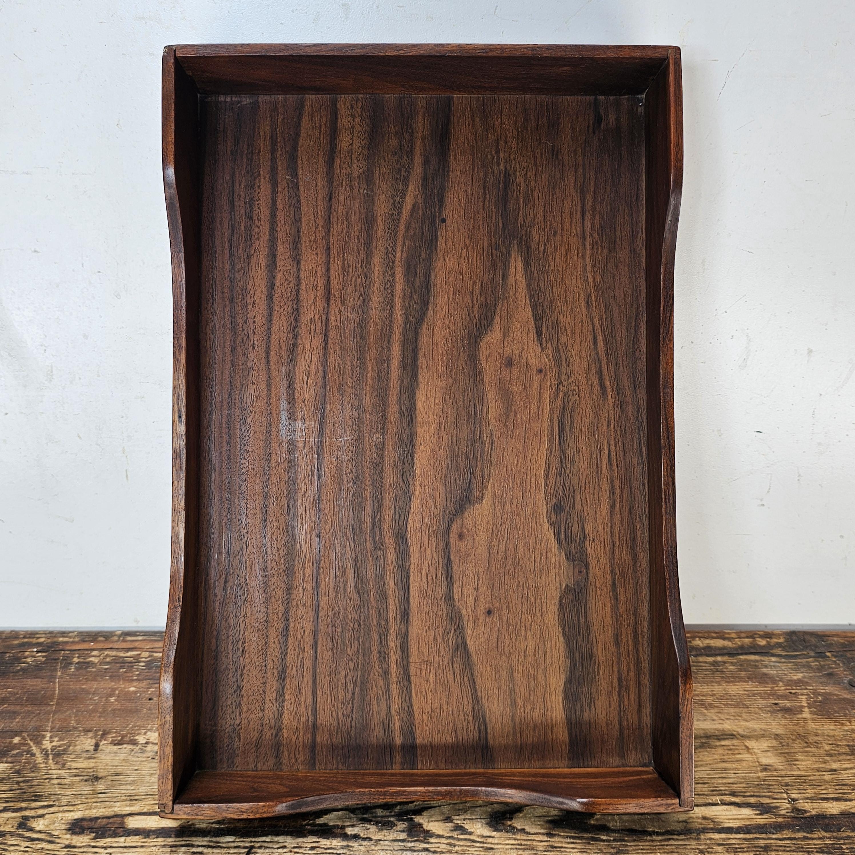 Vintage Stempco Walnut Triple Cutout Desk Tray (1950s-1960s)