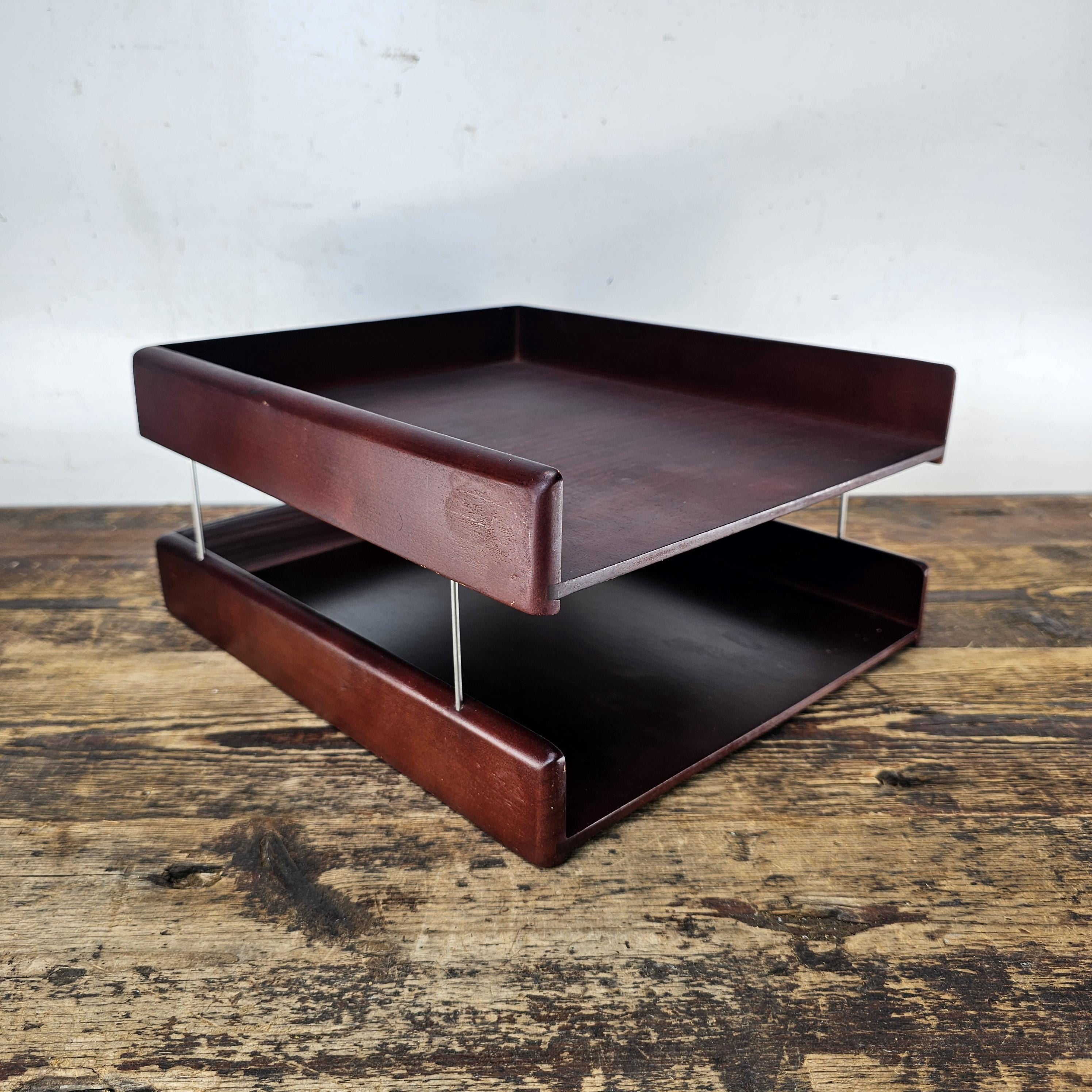 Carver Wood Products Solid Wood 2-Tier Desk Tray Set