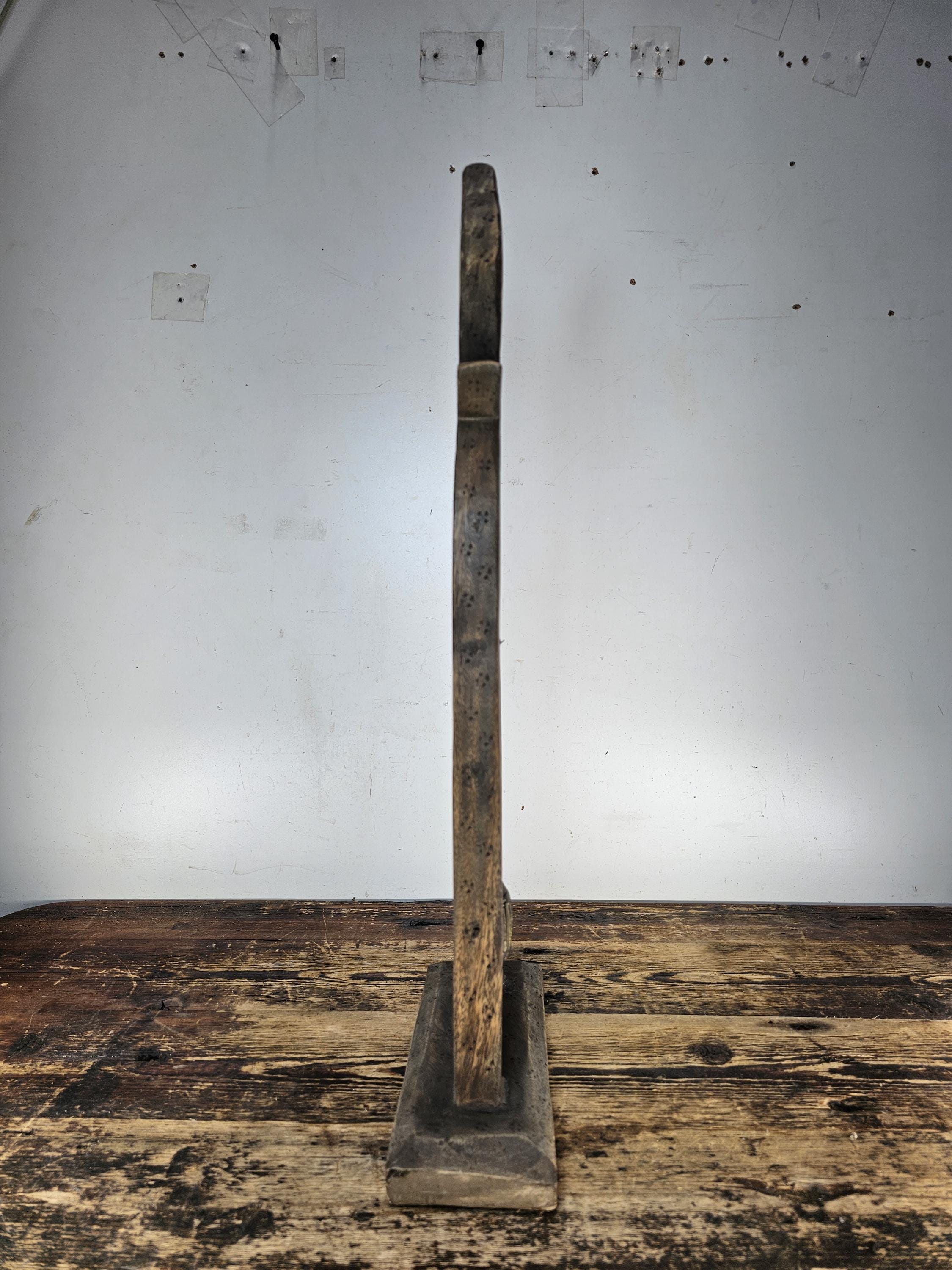 Four Burmese Hka-Lauk Water Buffalo Bells on Wooden Stand 23"H