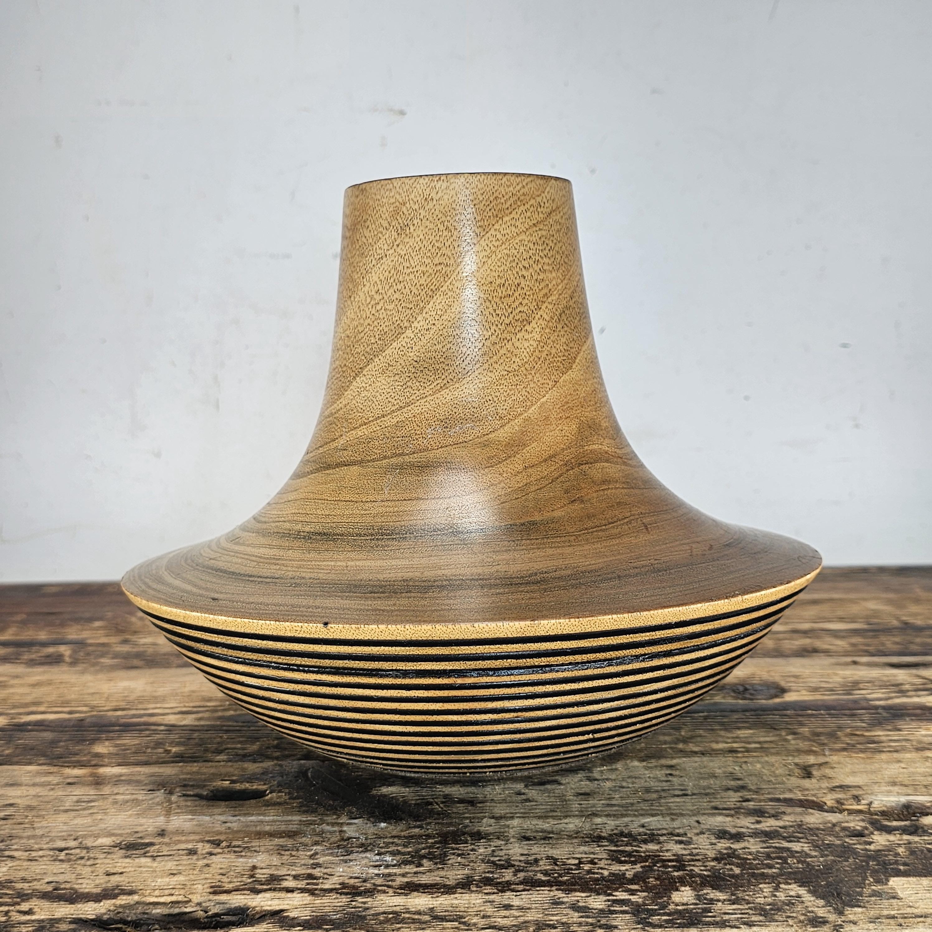Handcrafted Thai Wooden Vase - Natural Beauty with Ebony Accents