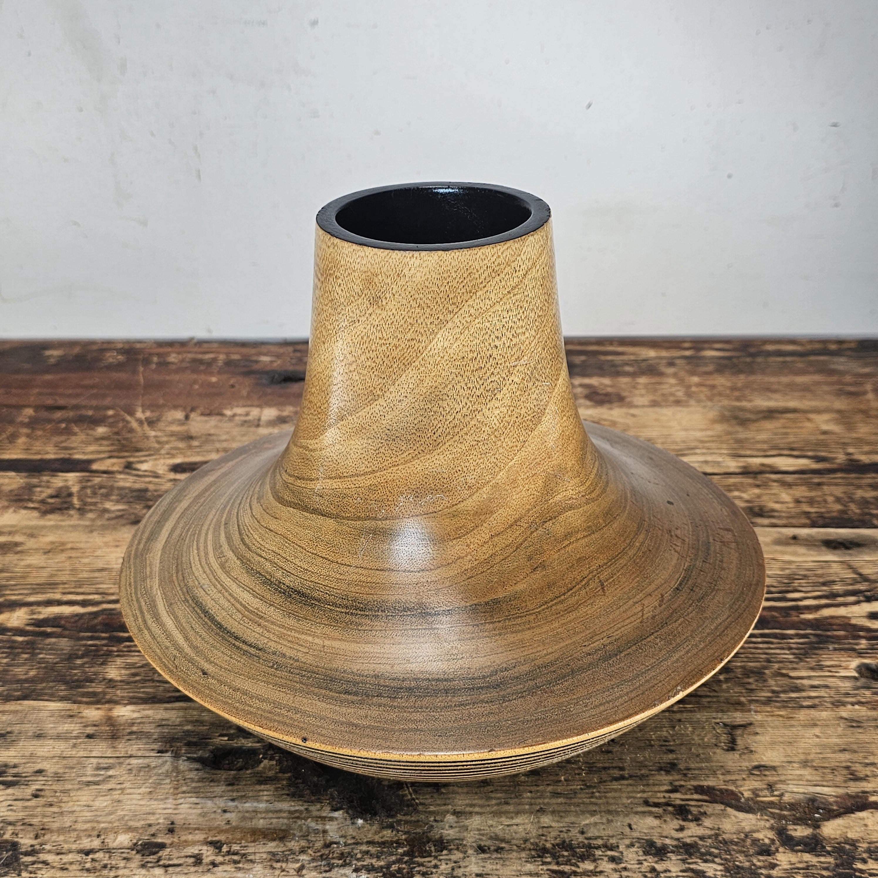 Handcrafted Thai Wooden Vase - Natural Beauty with Ebony Accents