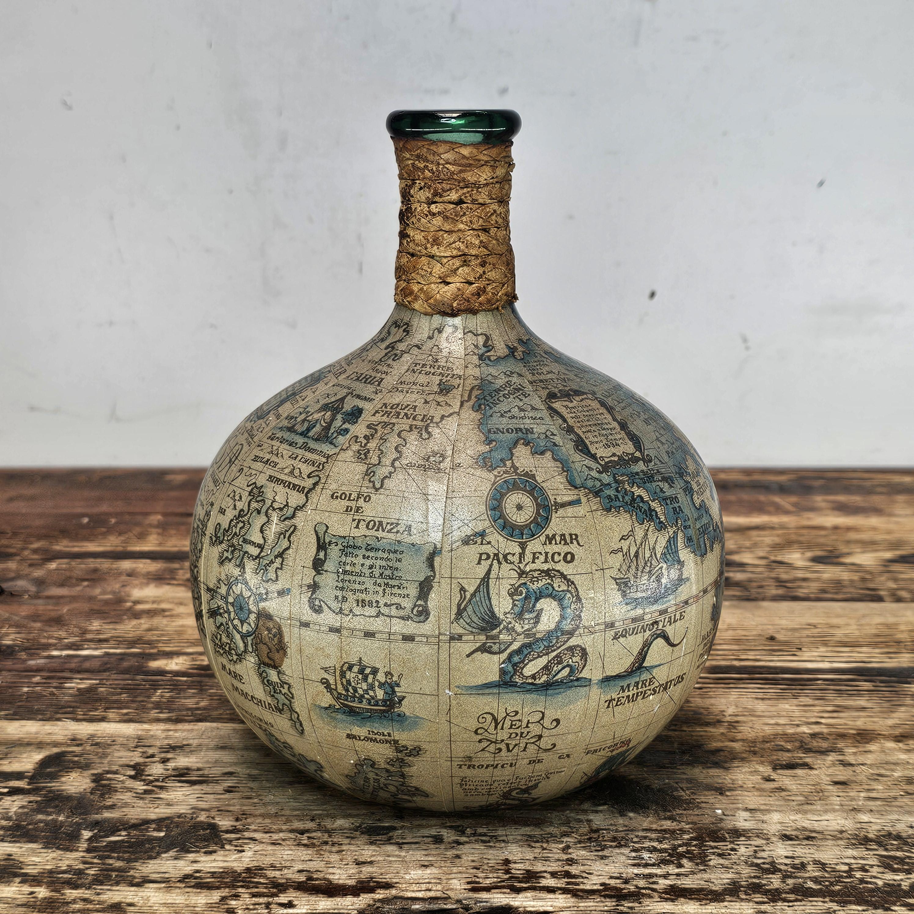 Vintage World Map Glass Decanter (Made in Italy) 1960s-70s