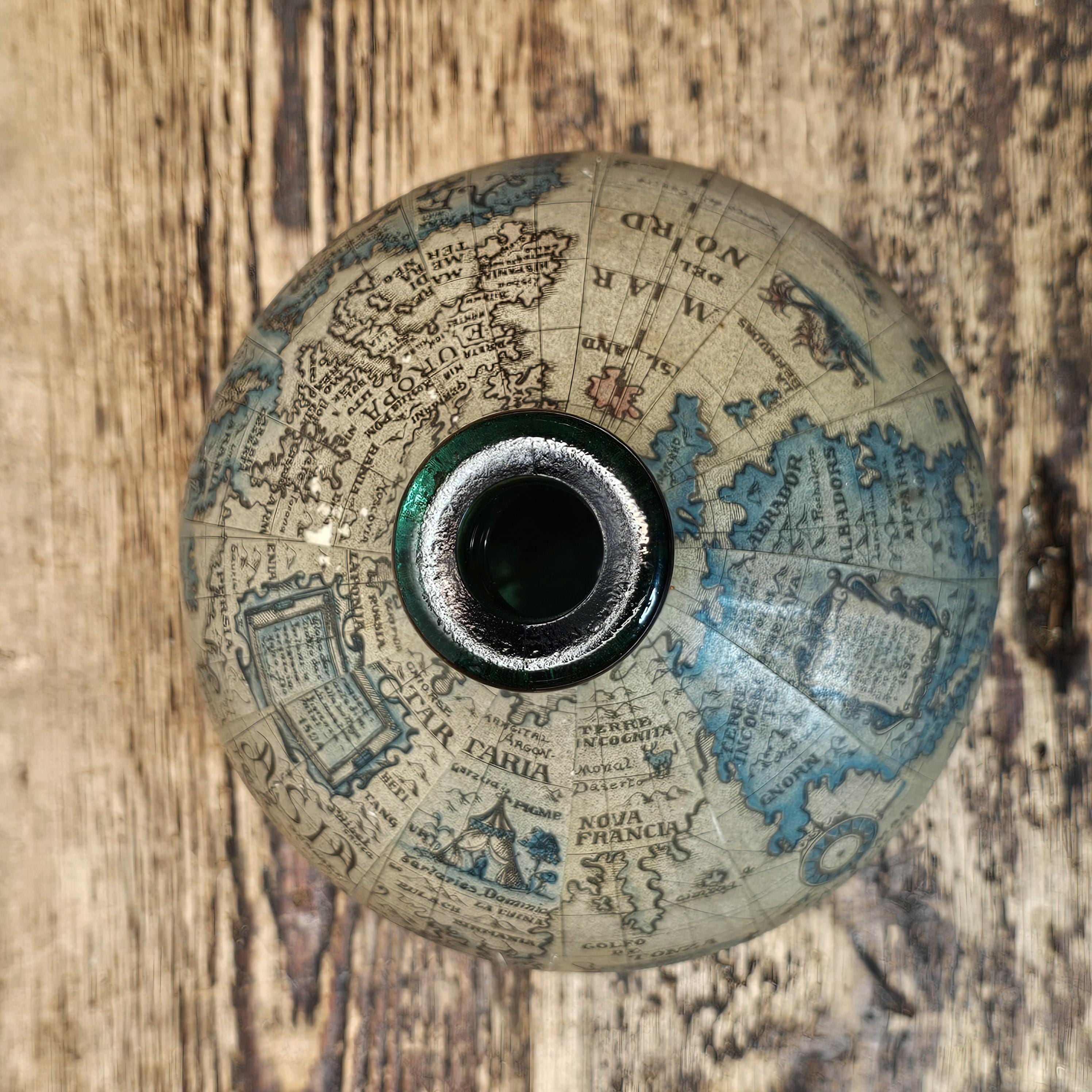 Vintage World Map Glass Decanter (Made in Italy) 1960s-70s