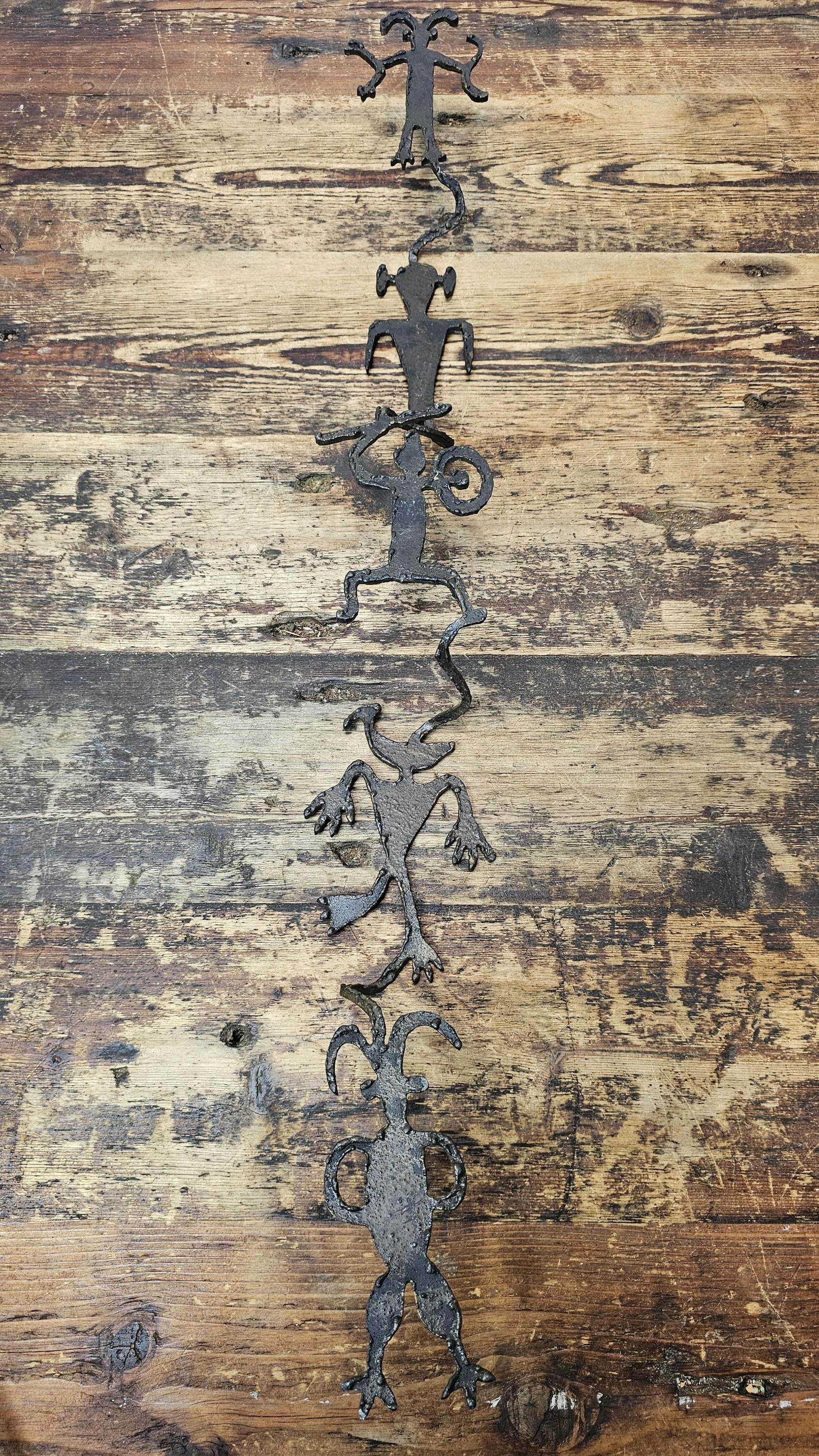 Vintage Haitian Metal Art Wall Sculpture "Chain of Spirits" Hand-Hammered 3D Art