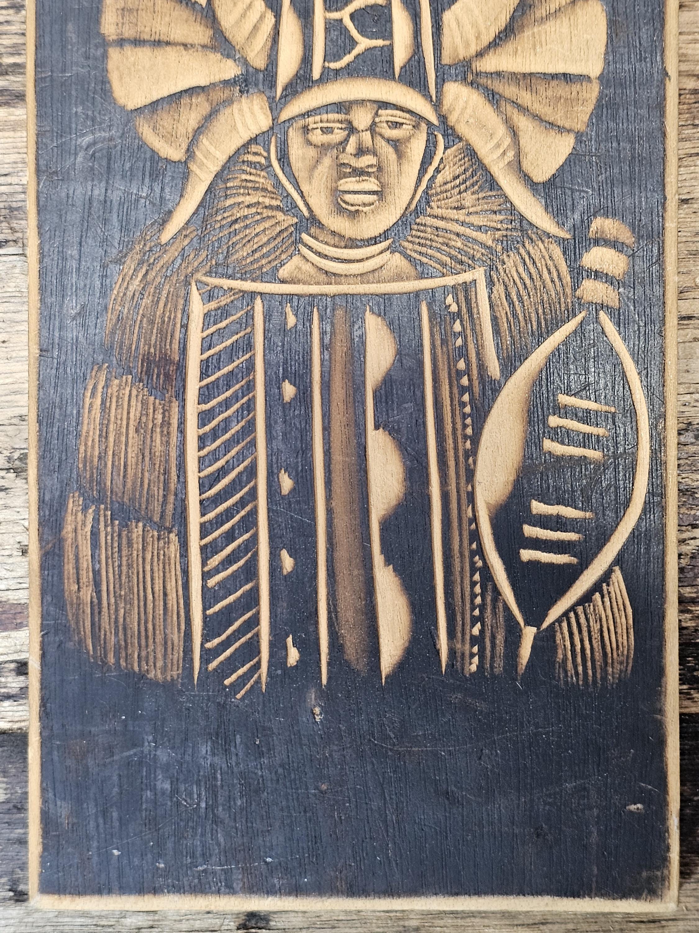 Hand-Carved Zulu Warrior Wooden Wall Plaque Southern African Folk Art 12" x 5.5"