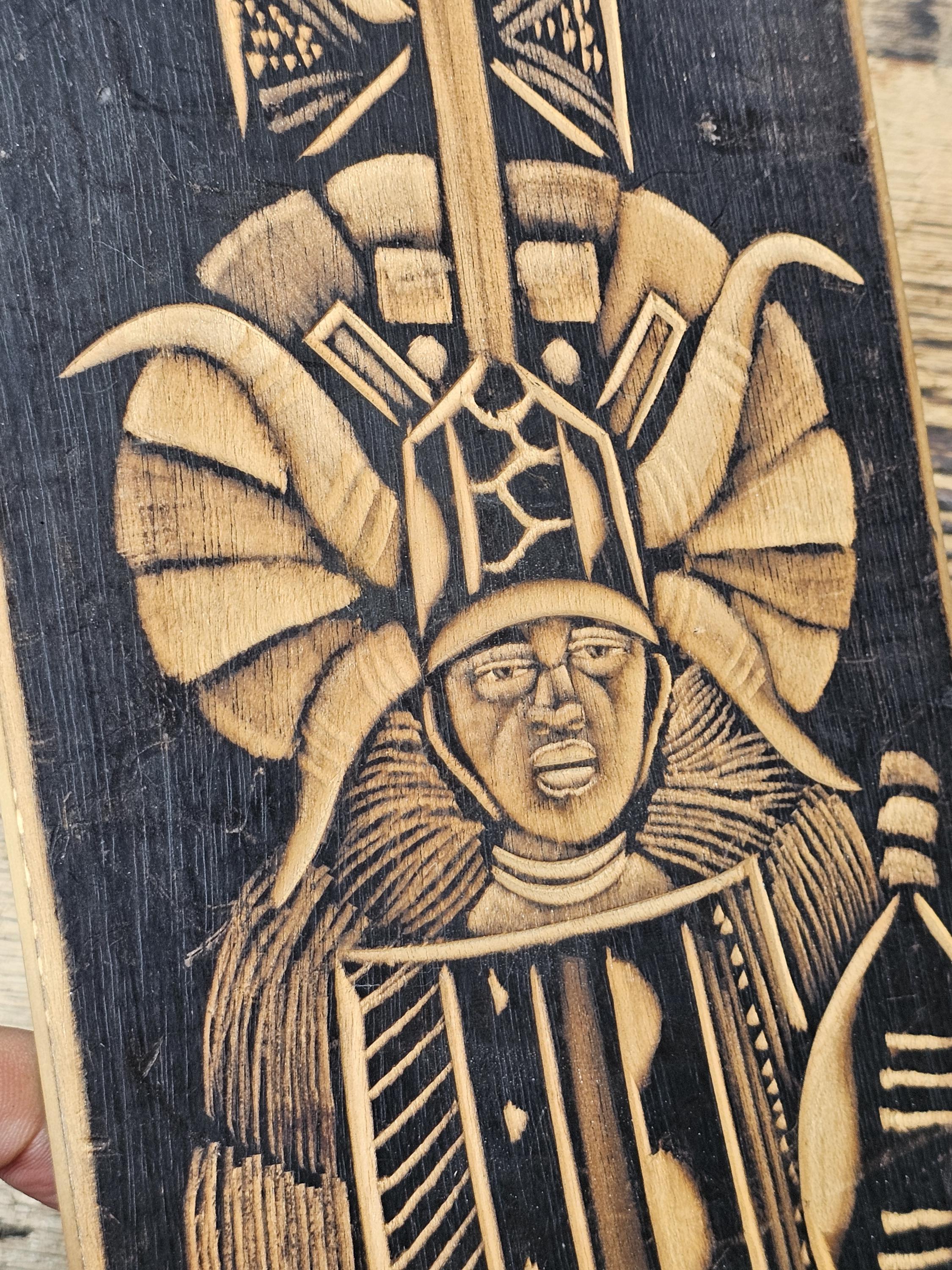 Hand-Carved Zulu Warrior Wooden Wall Plaque Southern African Folk Art 12" x 5.5"