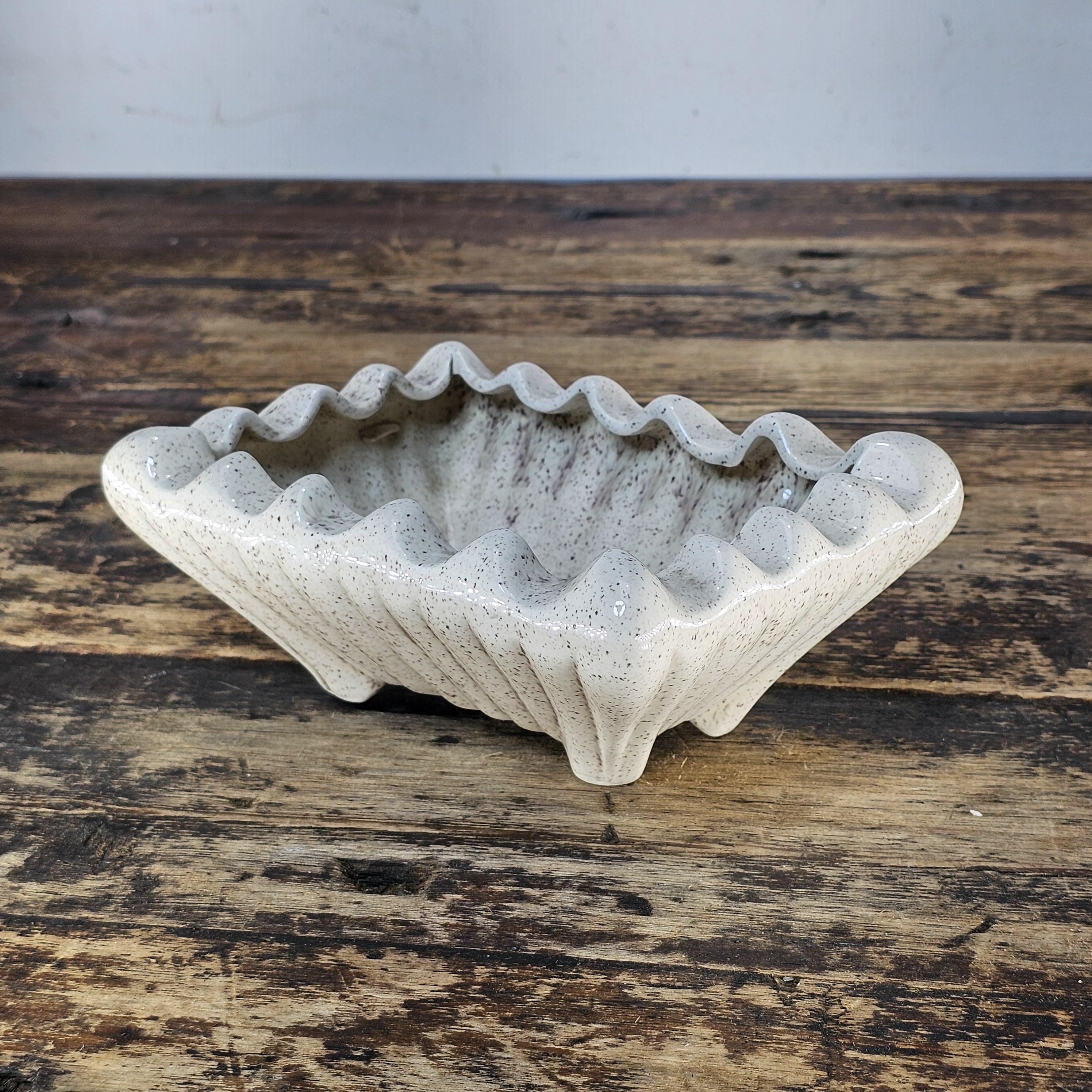 Vintage Mid-Century Ribbed Speckled Pottery Planter