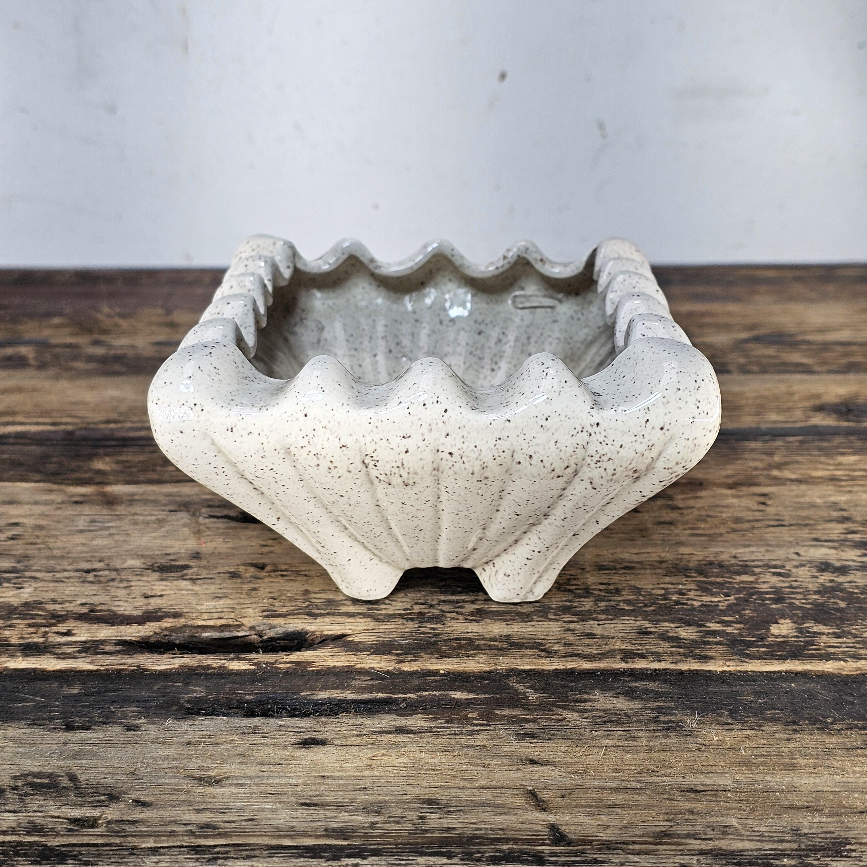 Vintage Mid-Century Ribbed Speckled Pottery Planter