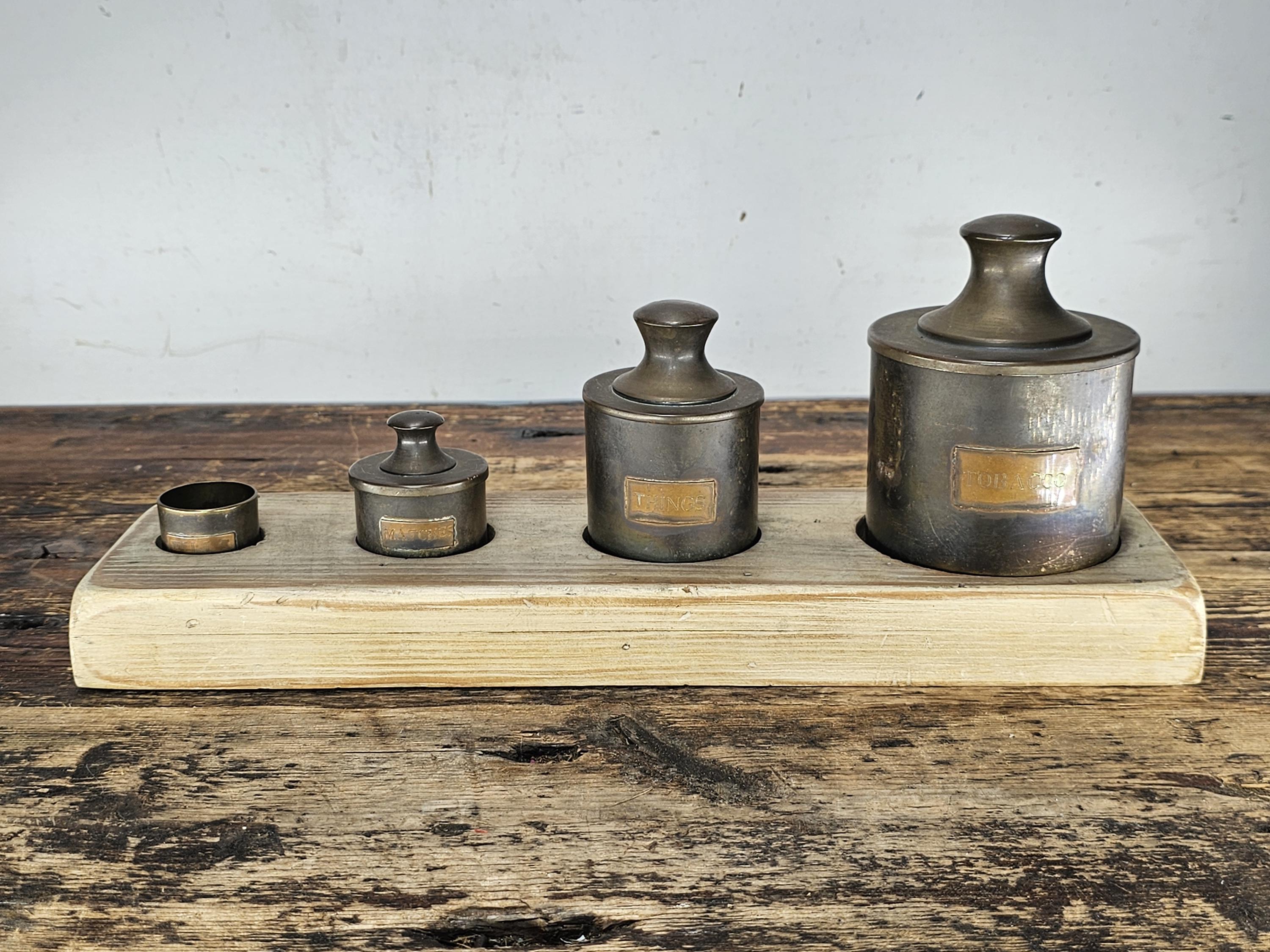 Vintage-Style Brass Canister Set with Wooden Base