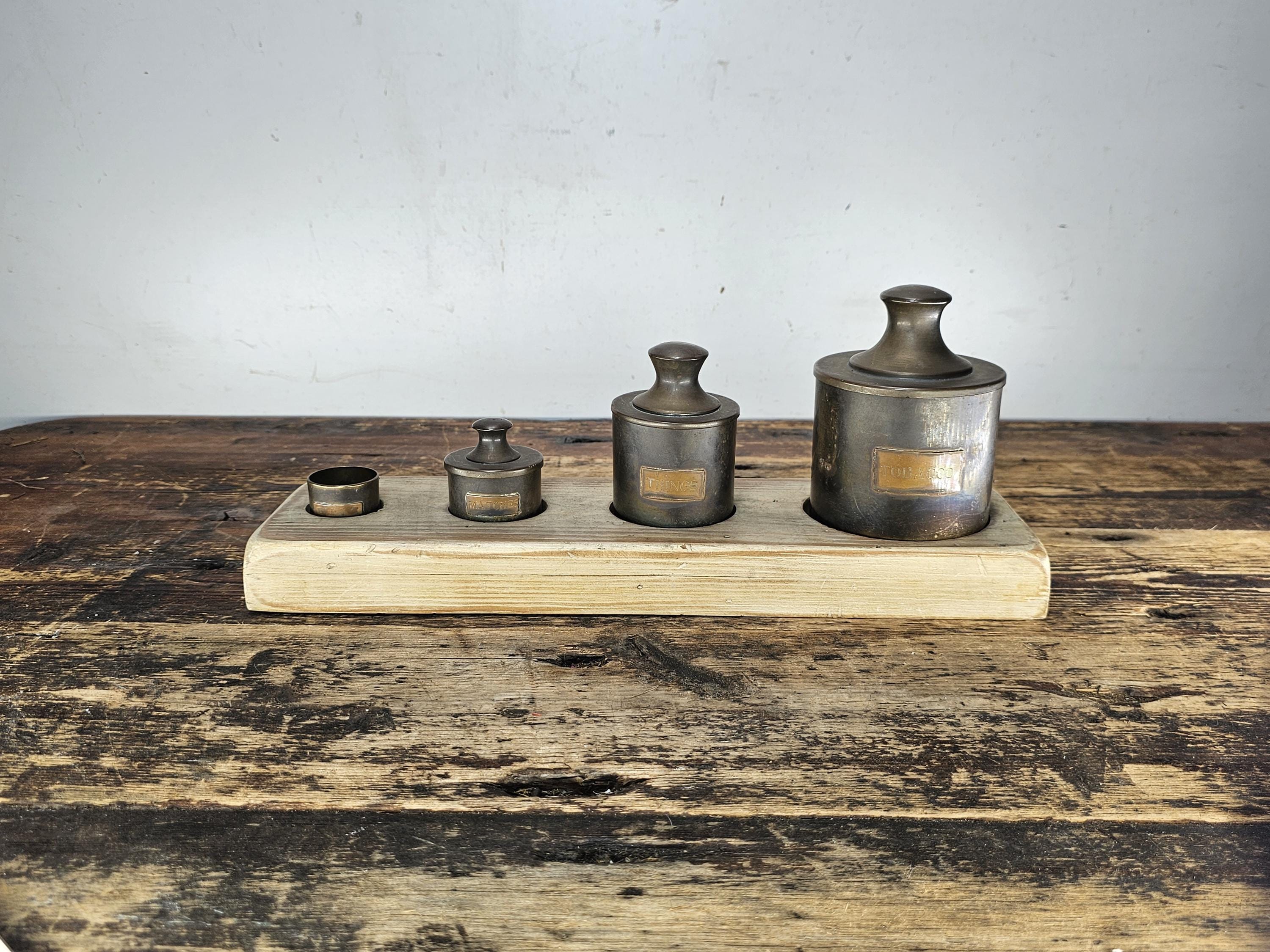 Vintage-Style Brass Canister Set with Wooden Base