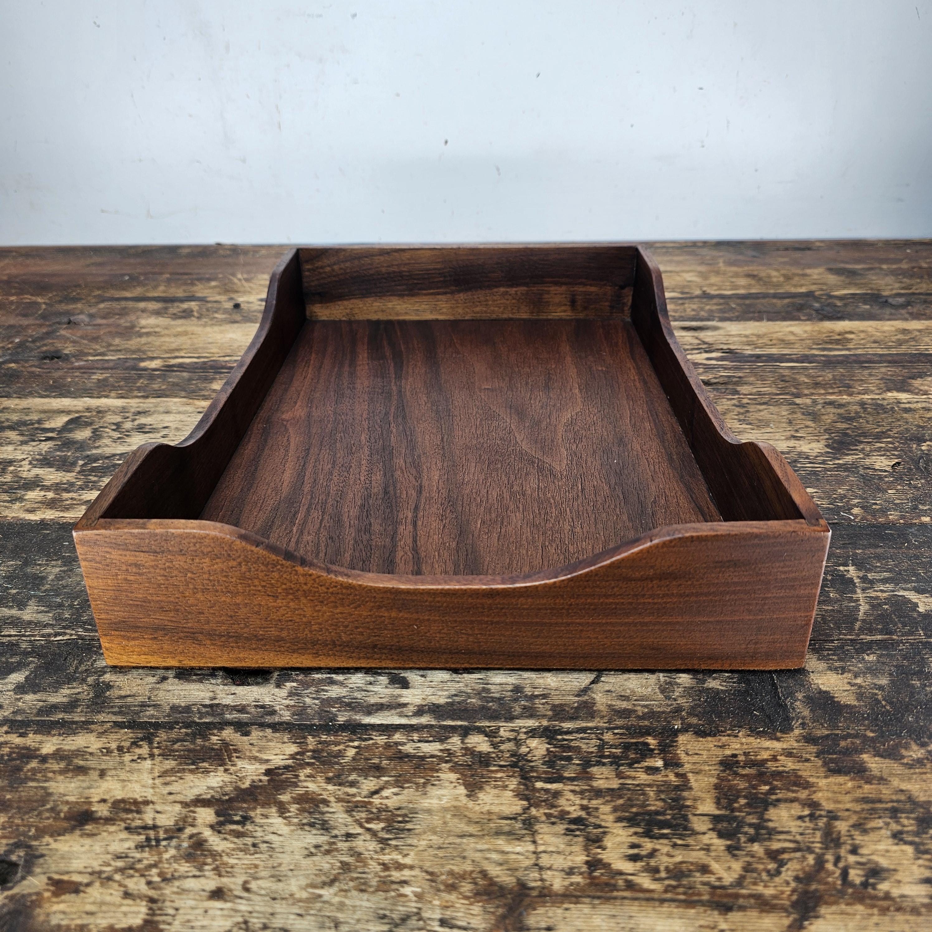 Vintage Stempco Walnut Triple Cutout Desk Tray (1950s-1960s)