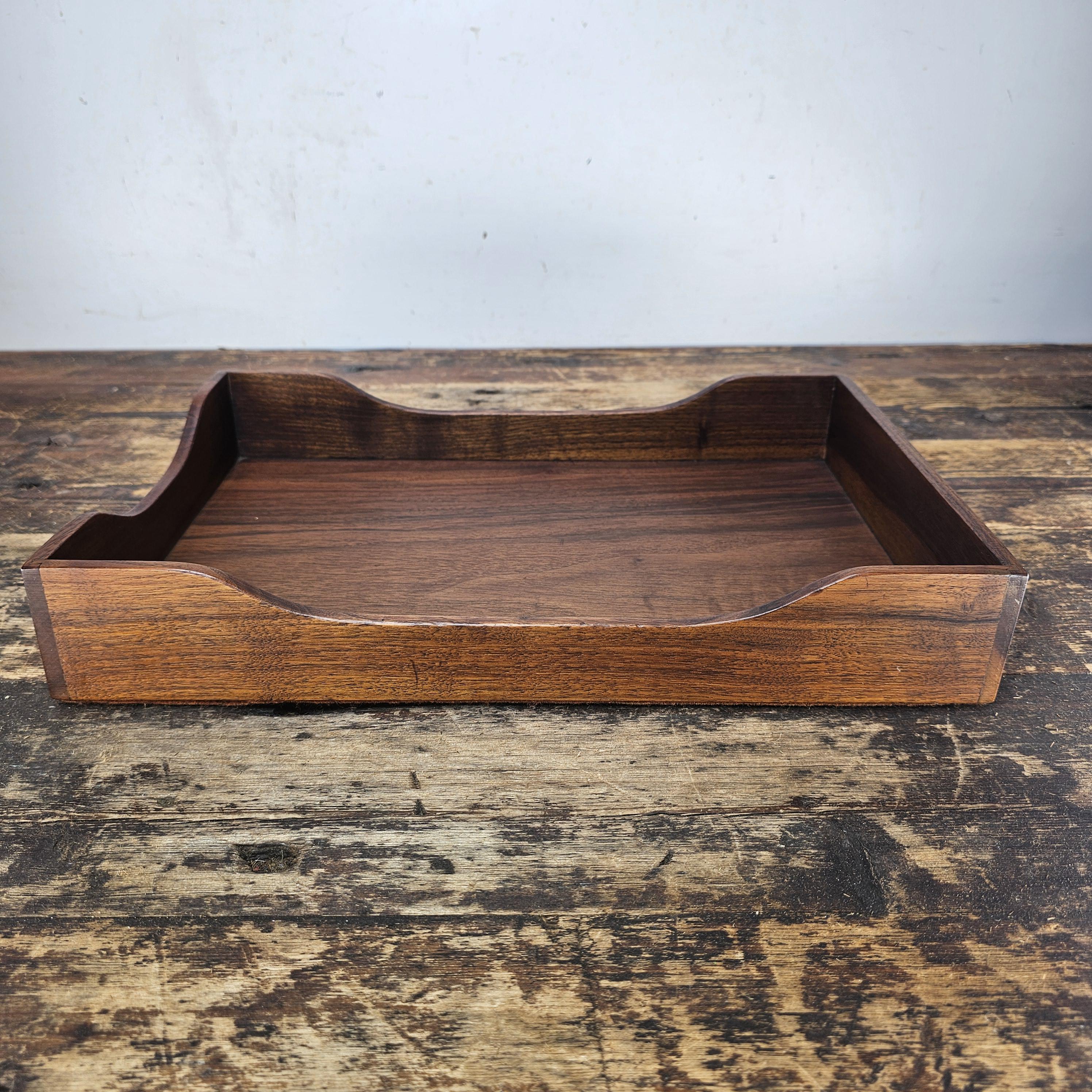 Vintage Stempco Walnut Triple Cutout Desk Tray (1950s-1960s)
