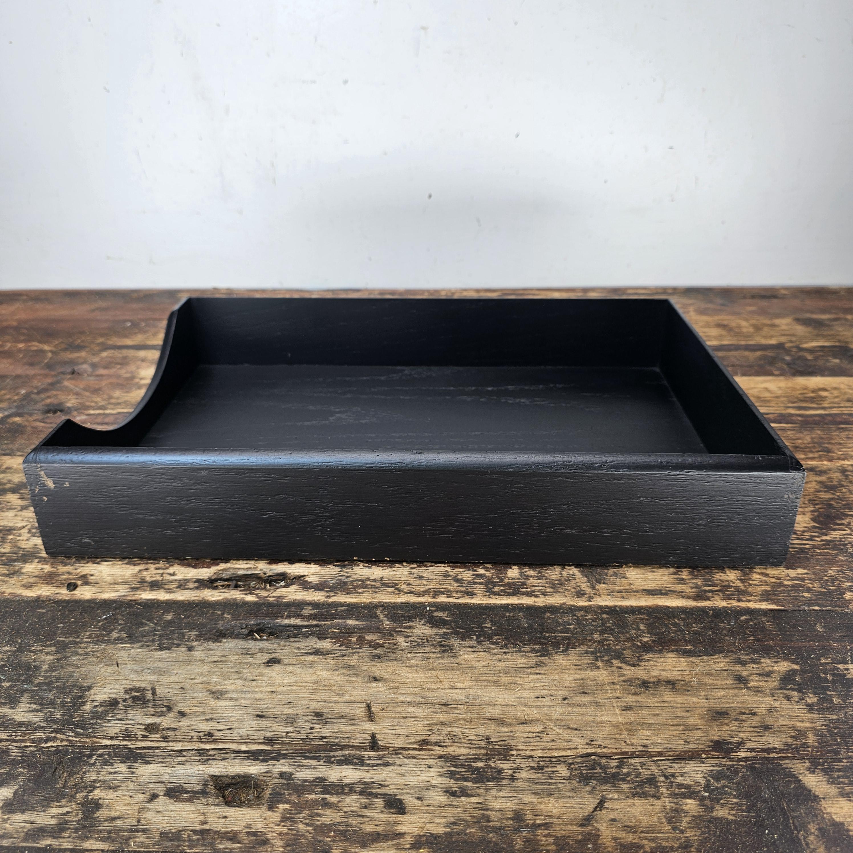 Vintage Carver Wood Products Walnut Paper Tray - Refinished in Flat Black