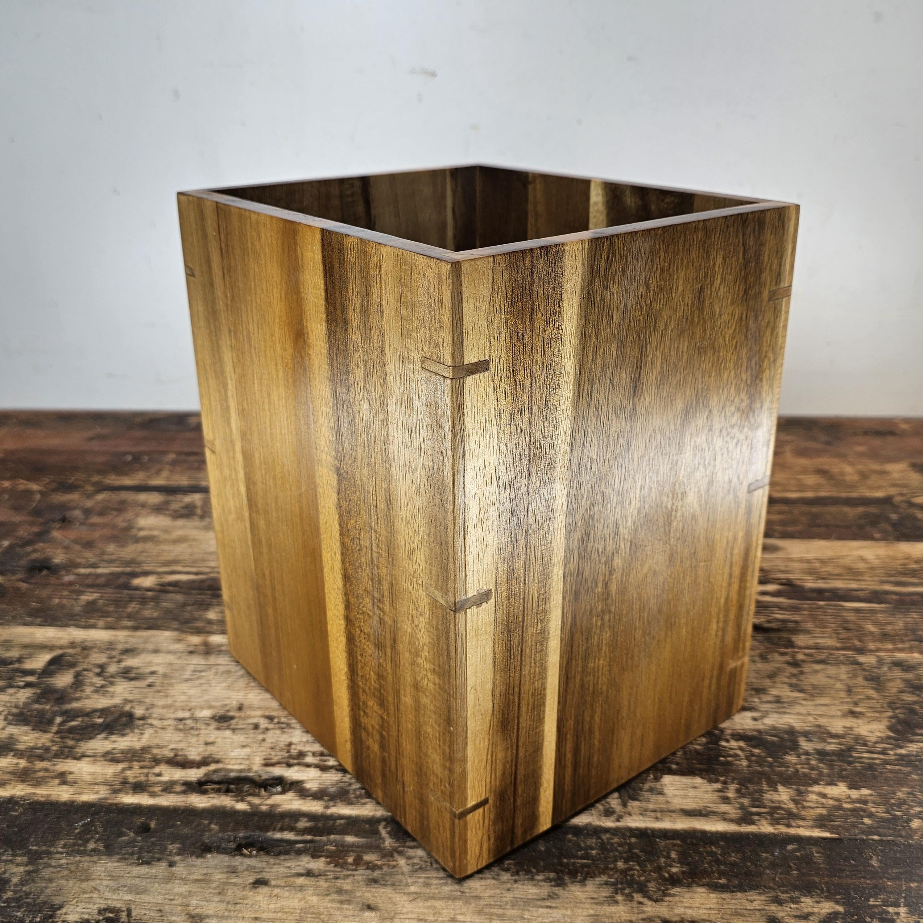Medium Acacia Wood Wastebasket - Storage Container 8.5"L × 7.25"W × 10"H