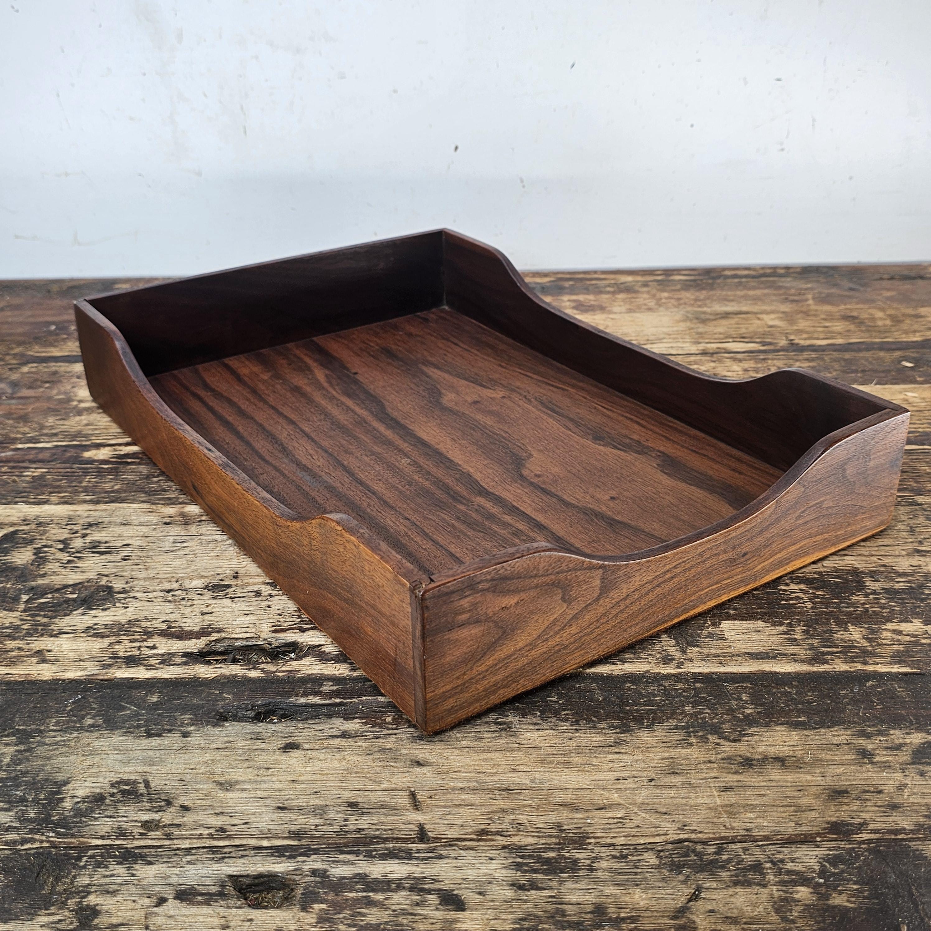 Vintage Stempco Walnut Triple Cutout Desk Tray (1950s-1960s)