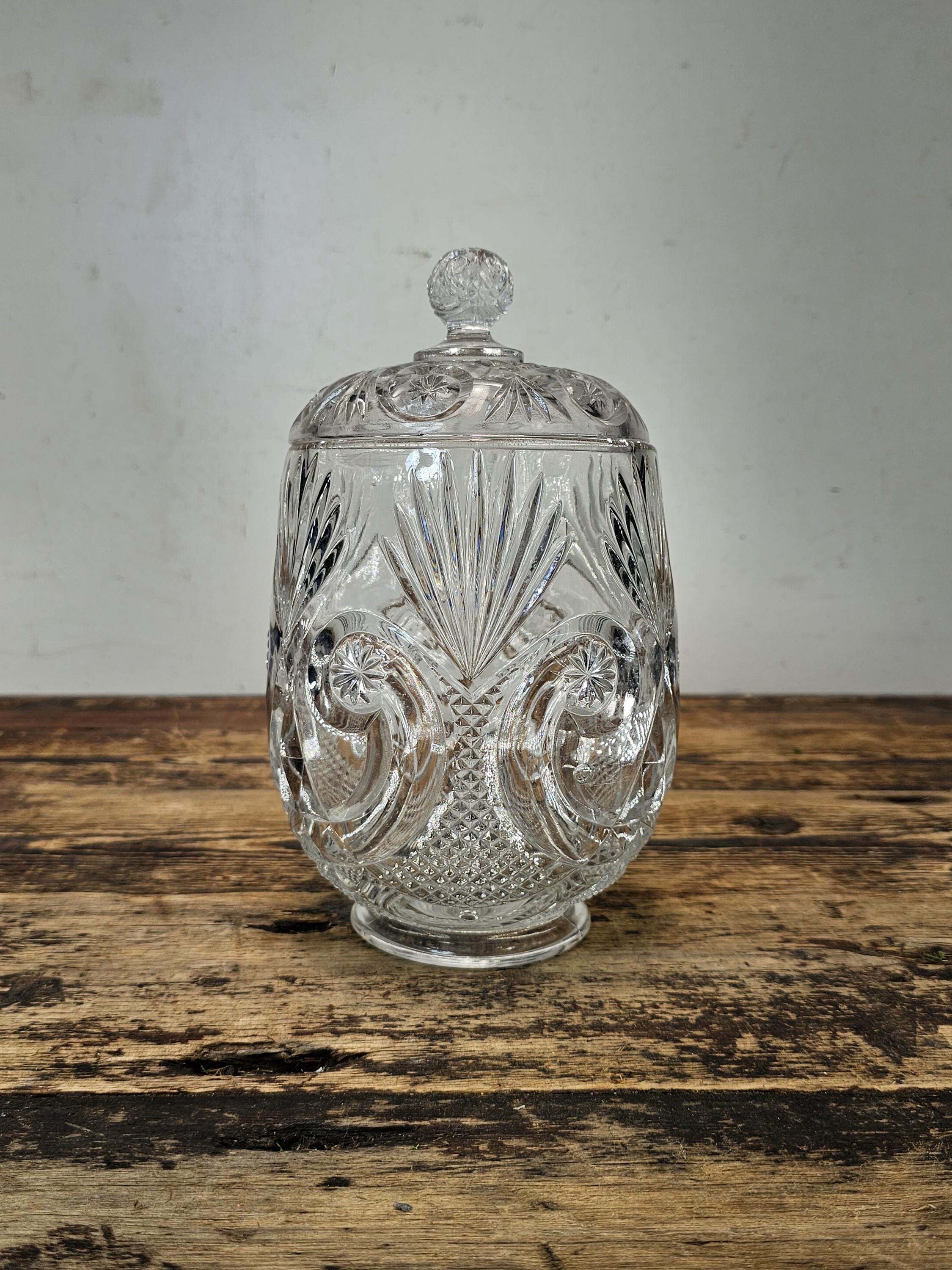 Antique EAPG Pressed Glass Biscuit Barrel / Candy Jar 9.5"H