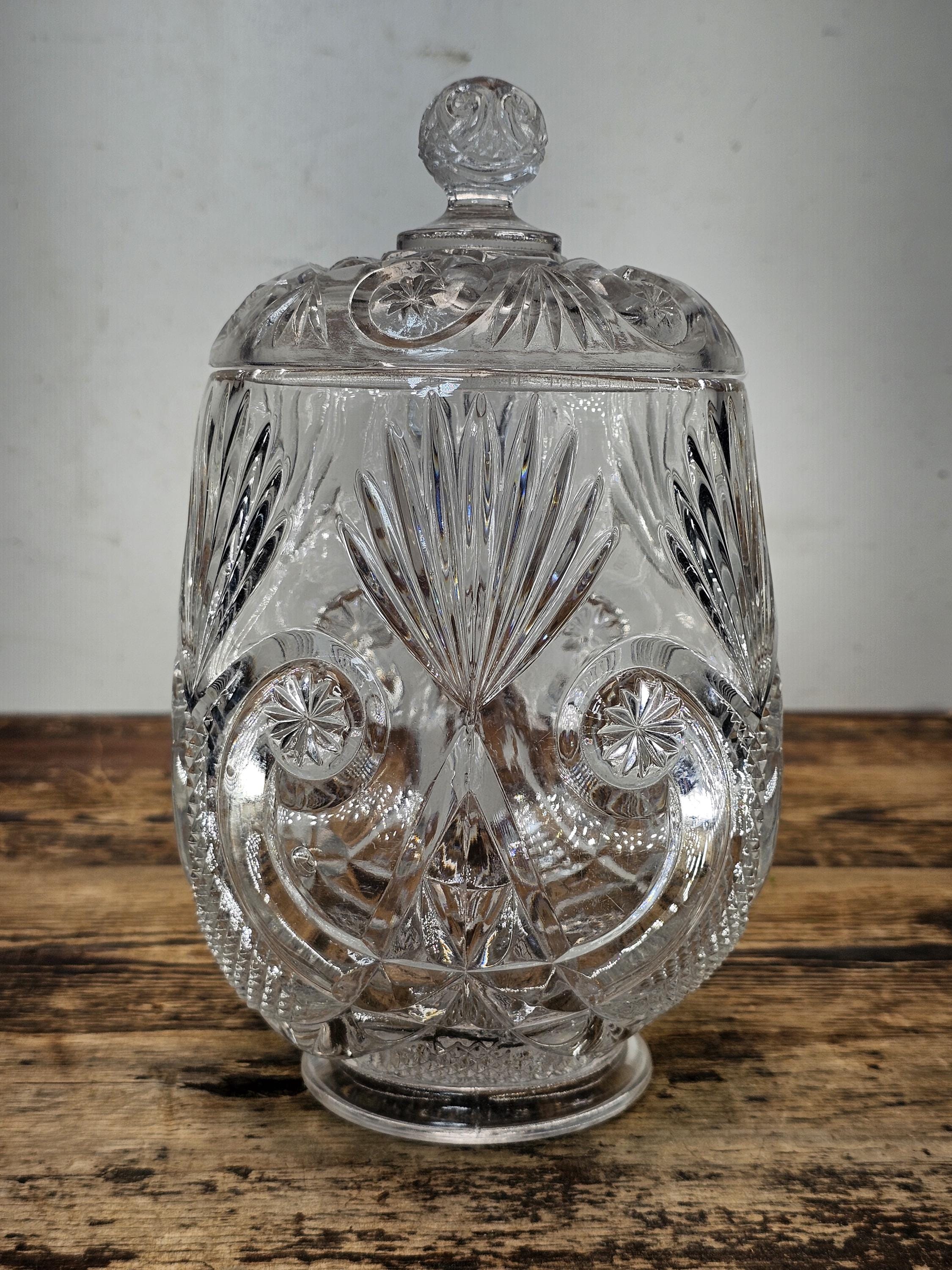 Antique EAPG Pressed Glass Biscuit Barrel / Candy Jar 9.5"H