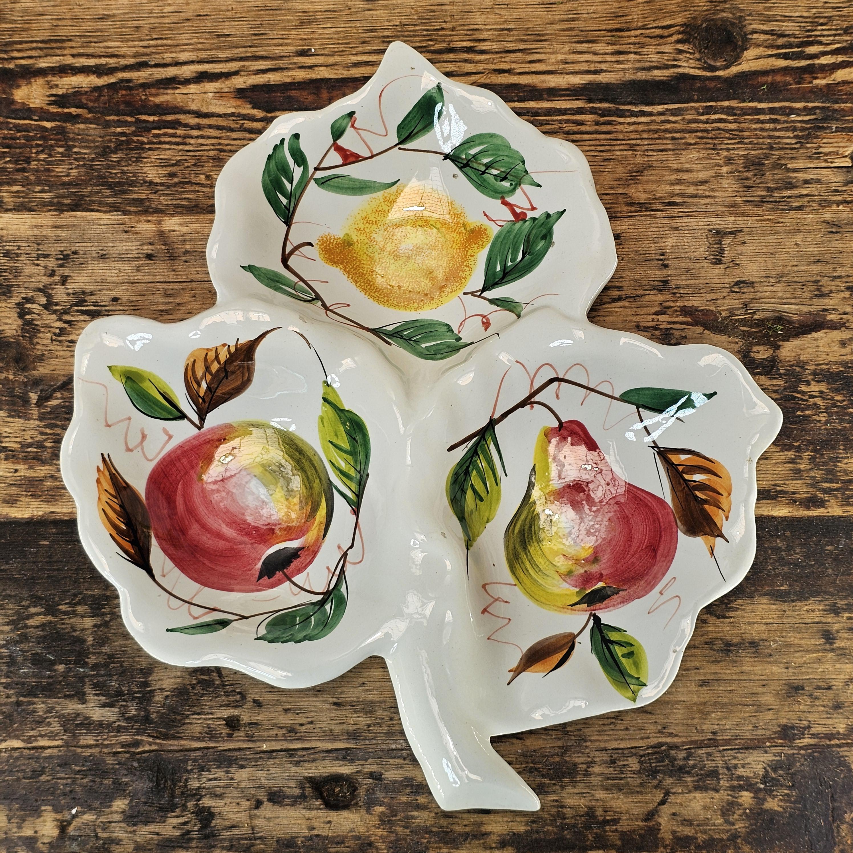 Vintage Italian Hand-Painted Ceramic Leaf Serving Dish