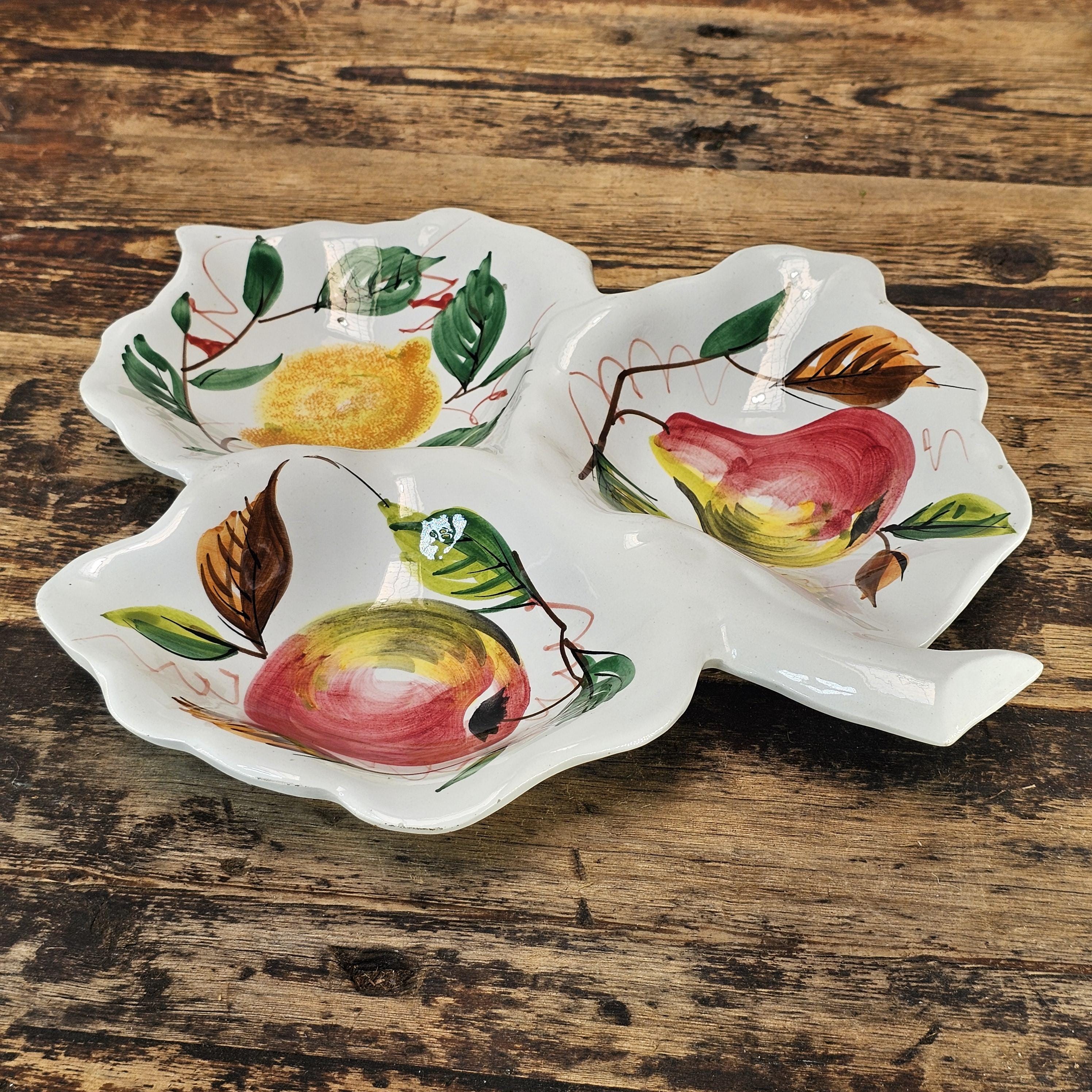 Vintage Italian Hand-Painted Ceramic Leaf Serving Dish