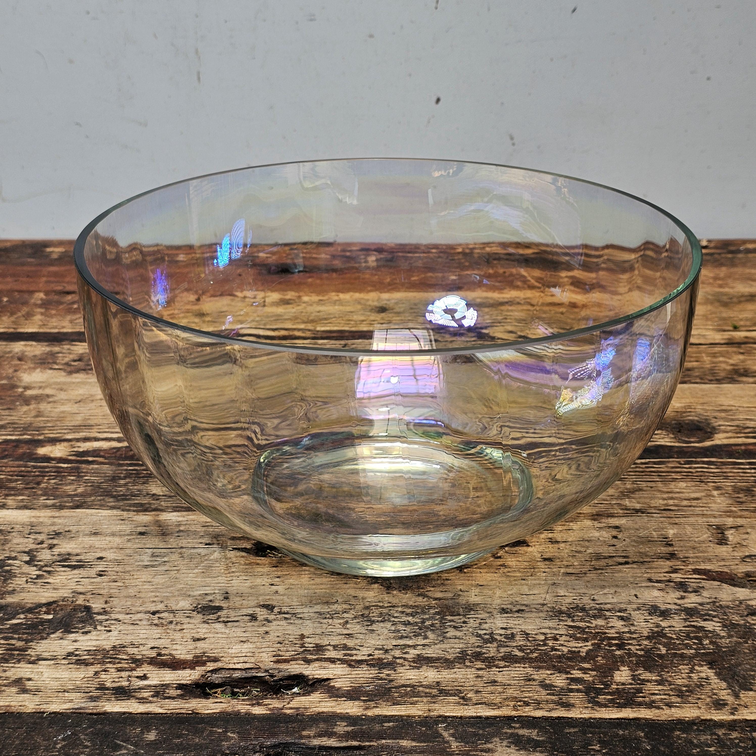 Vintage Iridescent Optic Glass Salad Bowl 10"Diam x 5"H