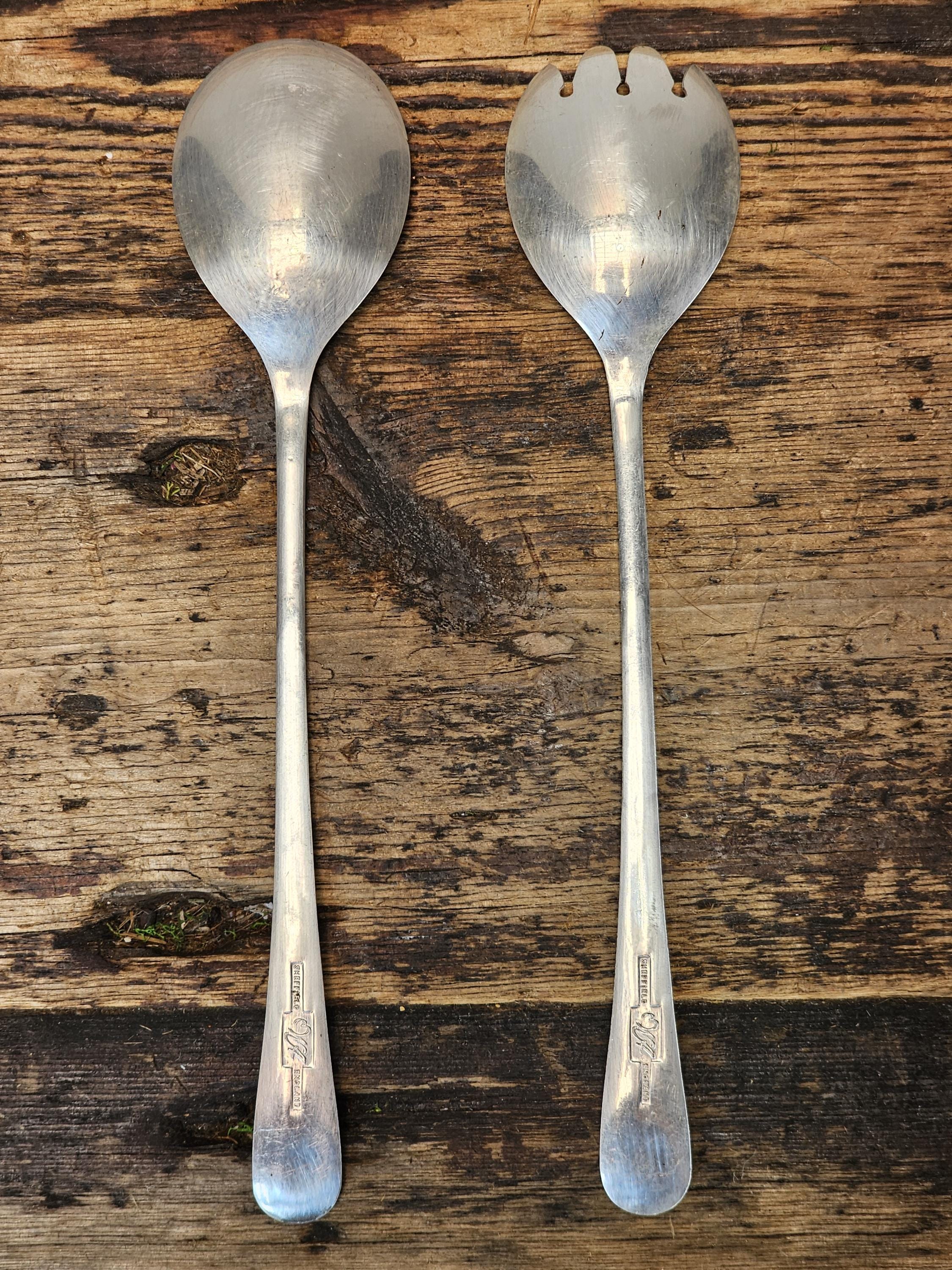 Vintage 1960s Salad Server Set by William Adams of Sheffield 9.25"