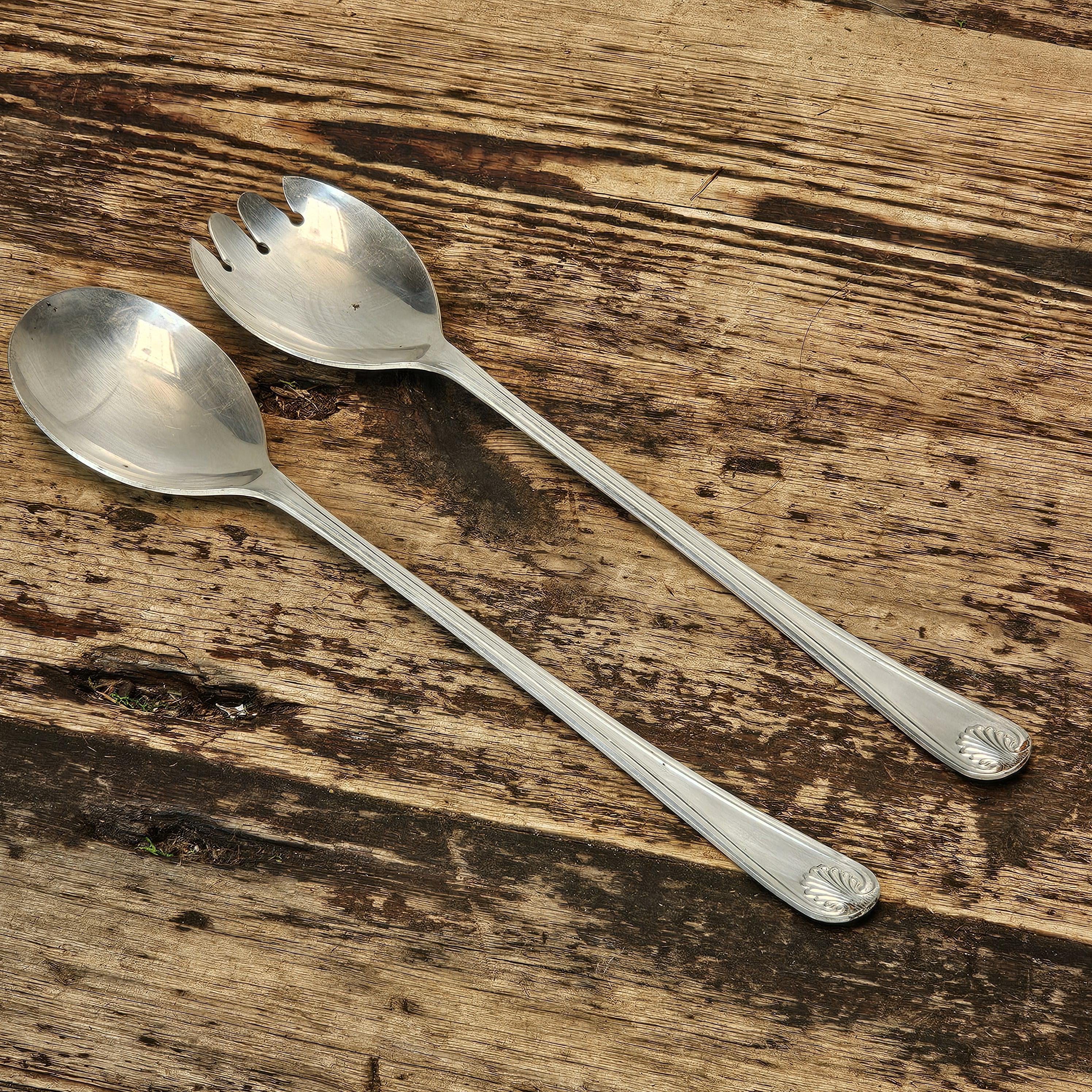 Vintage 1960s Salad Server Set by William Adams of Sheffield 9.25"